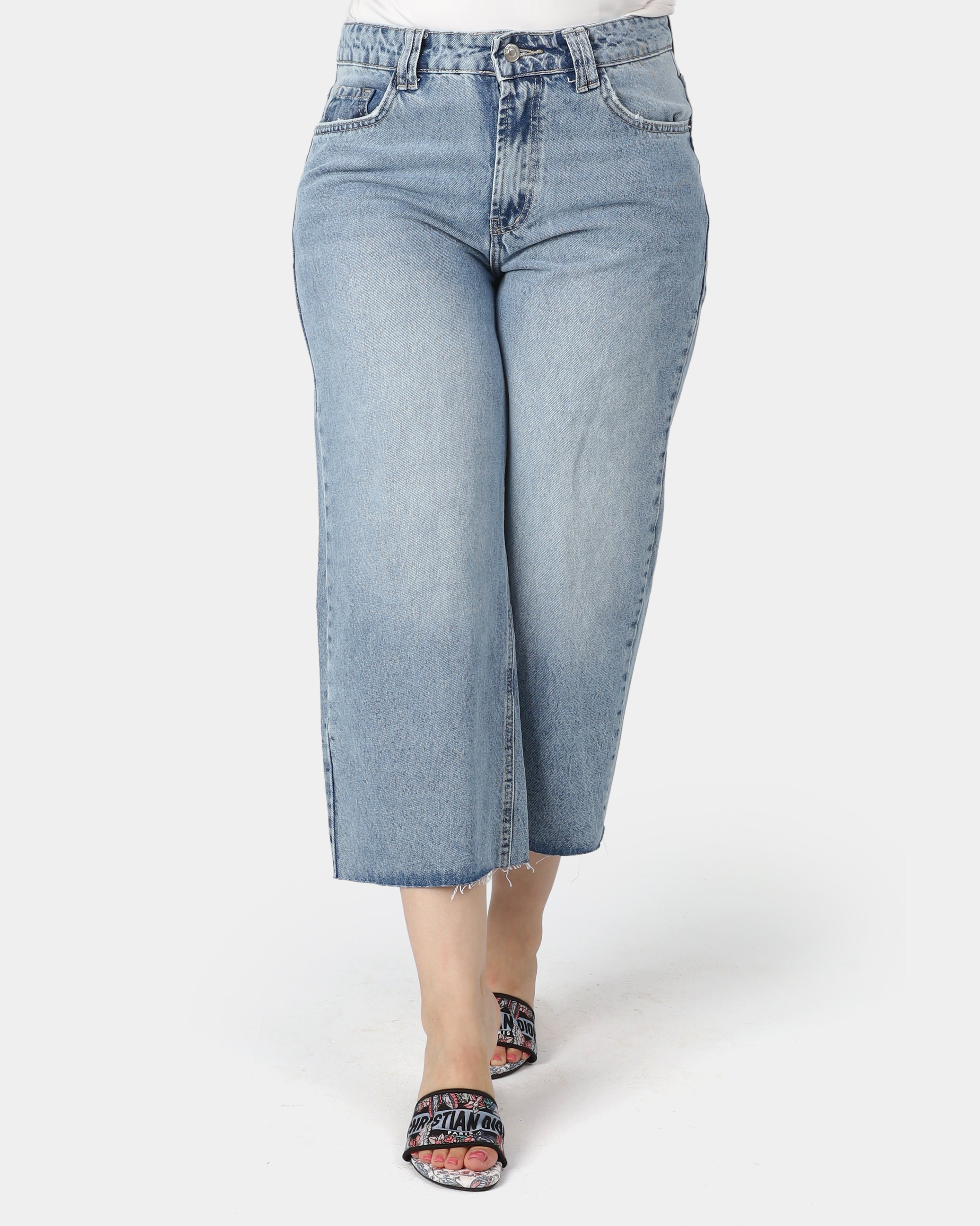 Cropped Wide Leg Denim Jeans 395B715