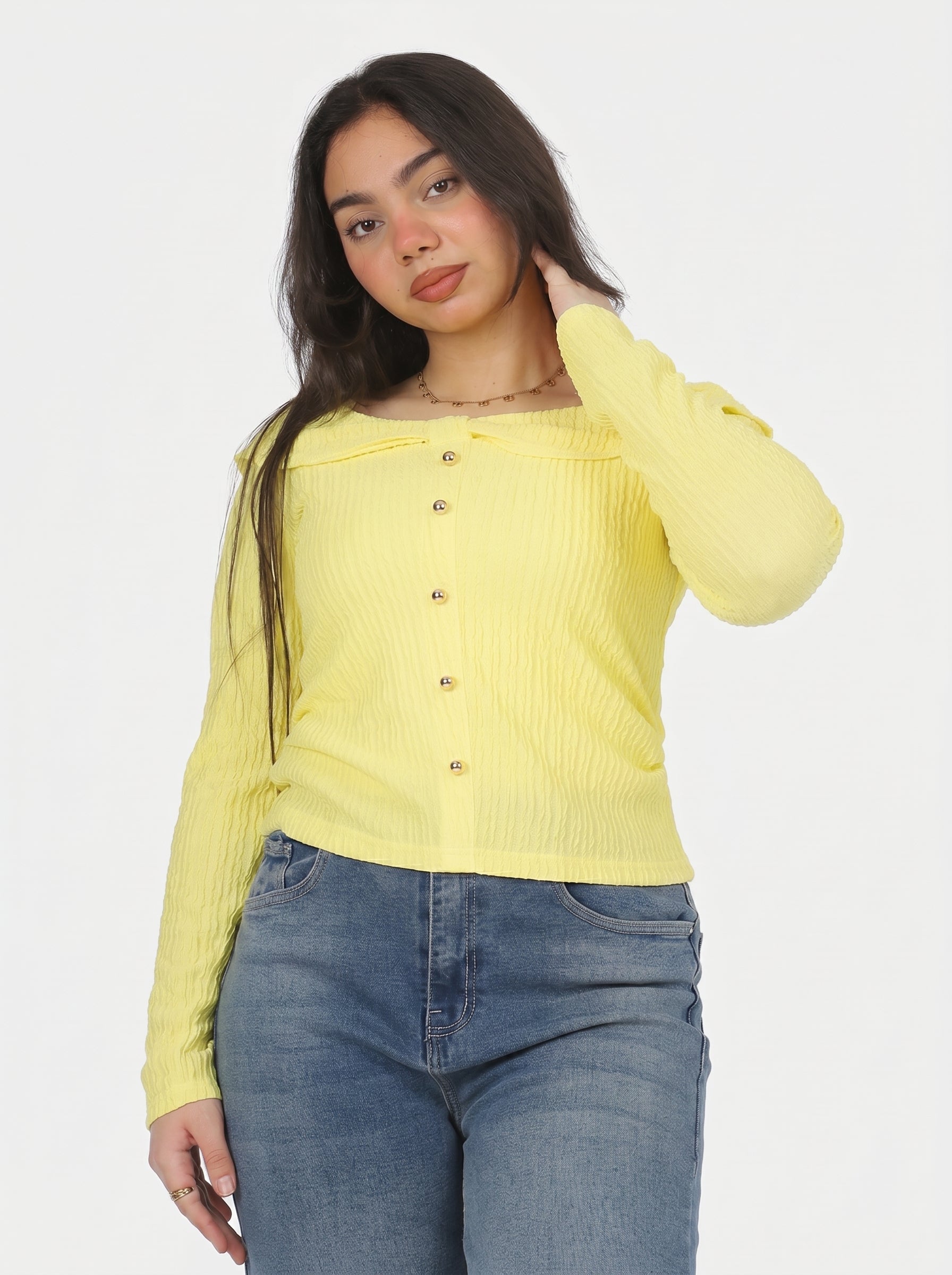 Square Neck Button Detail Blouse 698670