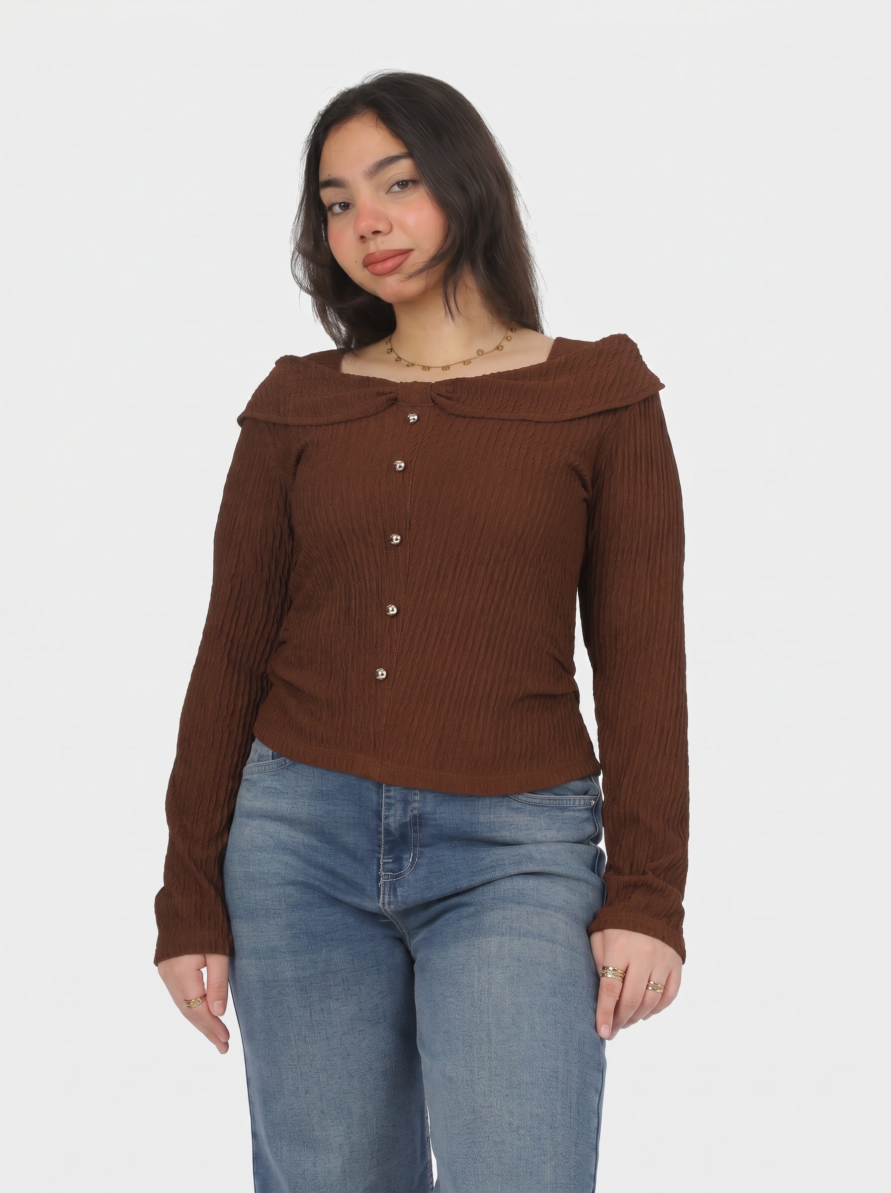 Square Neck Button Detail Blouse 698670