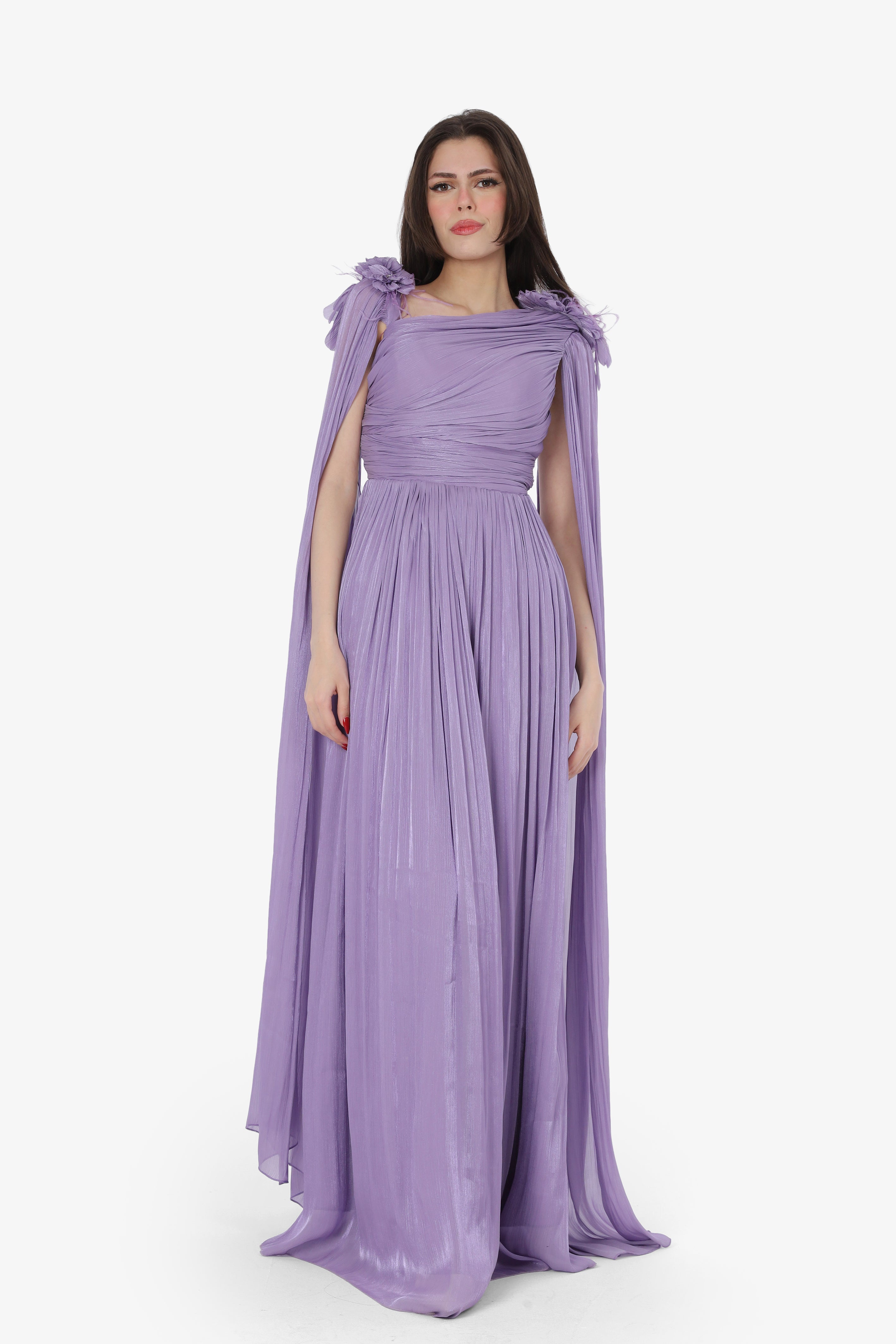 Elegant Sleeveless Draped Floral Evening Gown 6513007