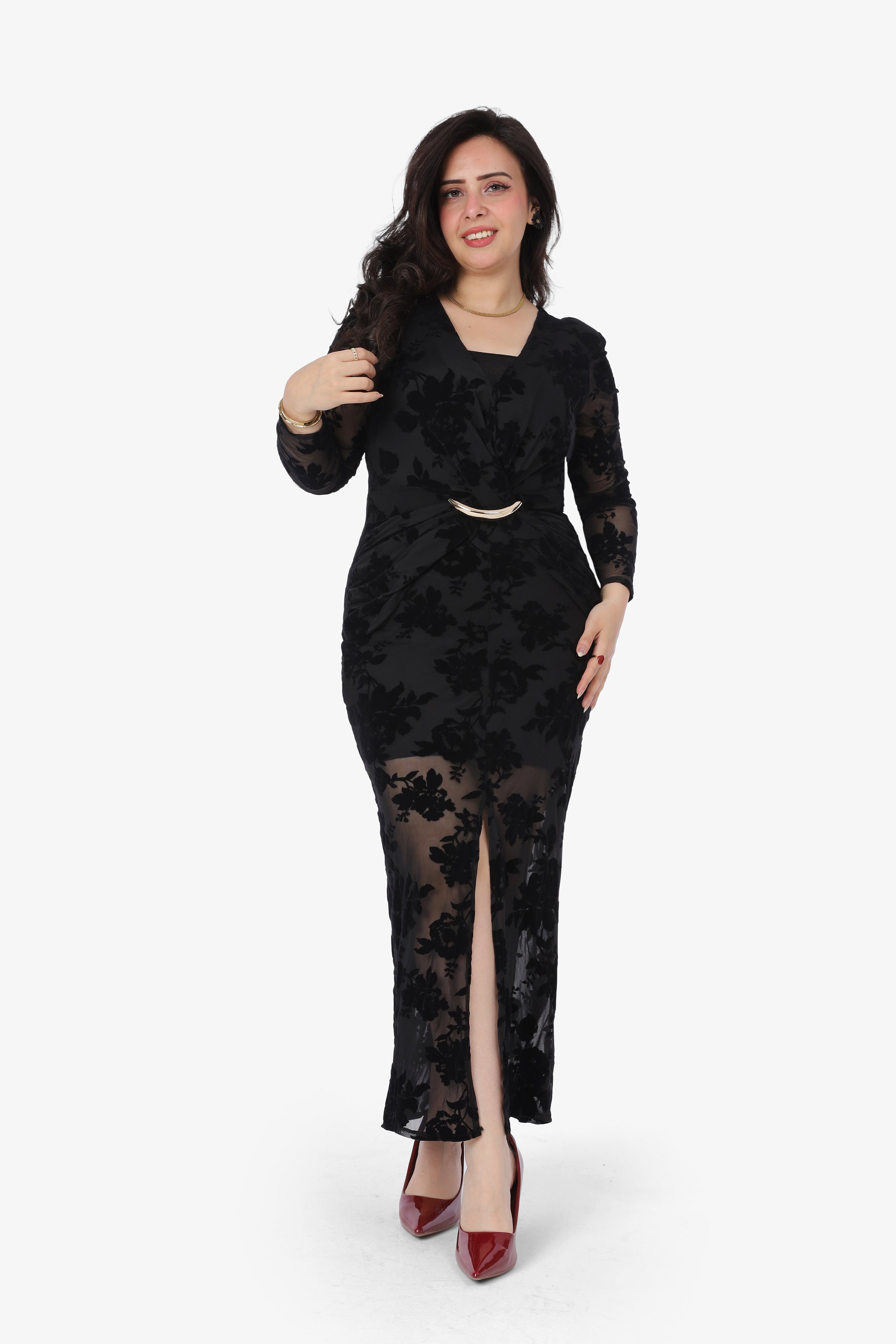 Elegant Sheer Floral Maxi Dress 65135541