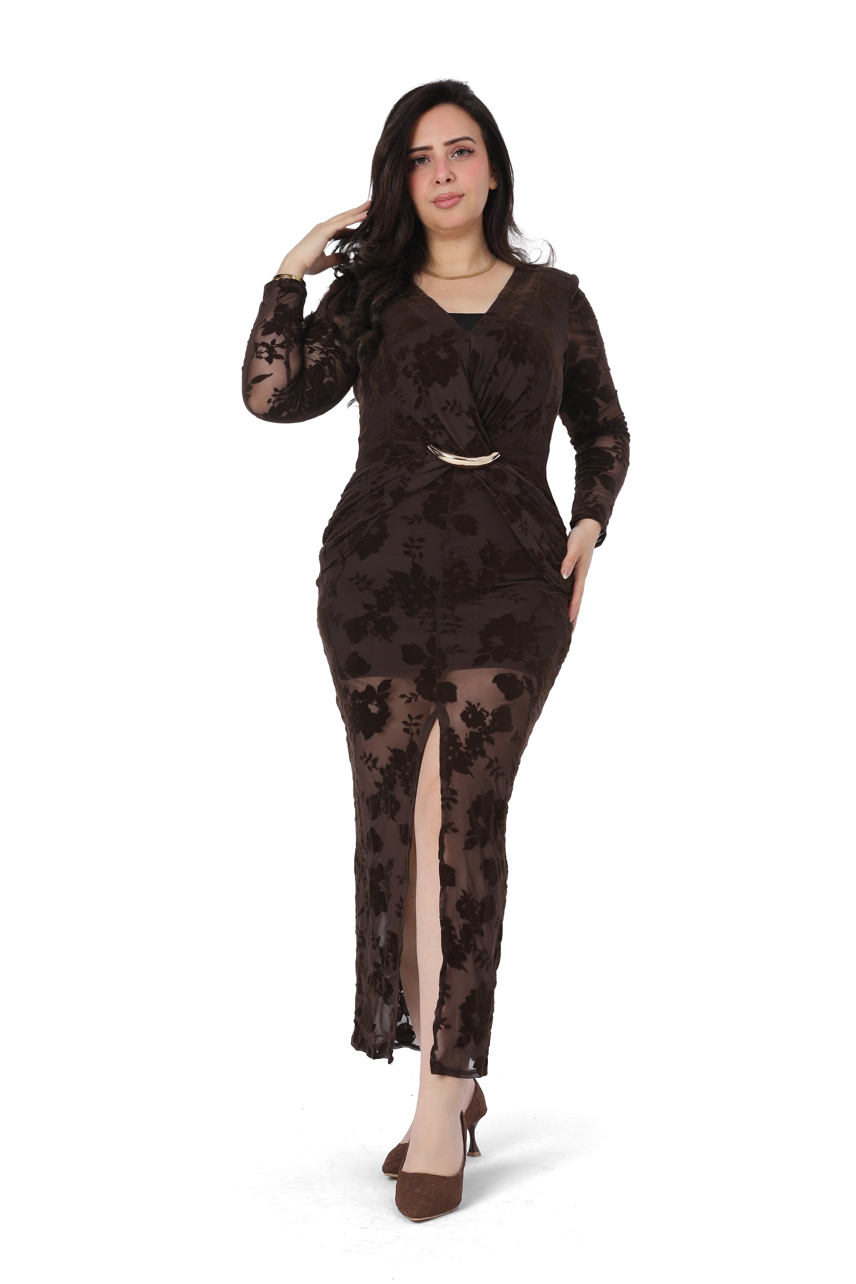 Elegant Sheer Floral Maxi Dress 65135541