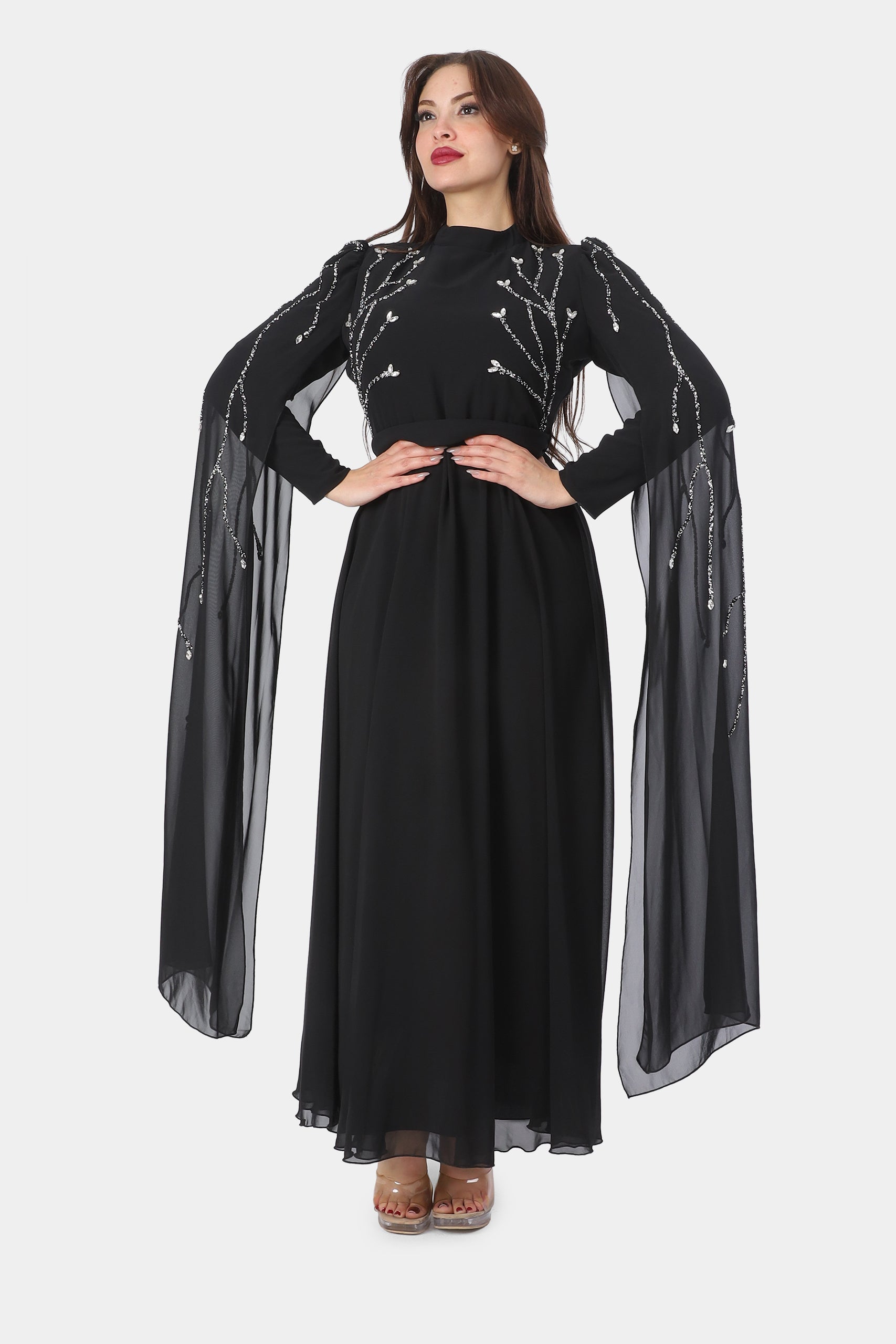 Elegant Evening Dress with Dropped Sleeves 6516254