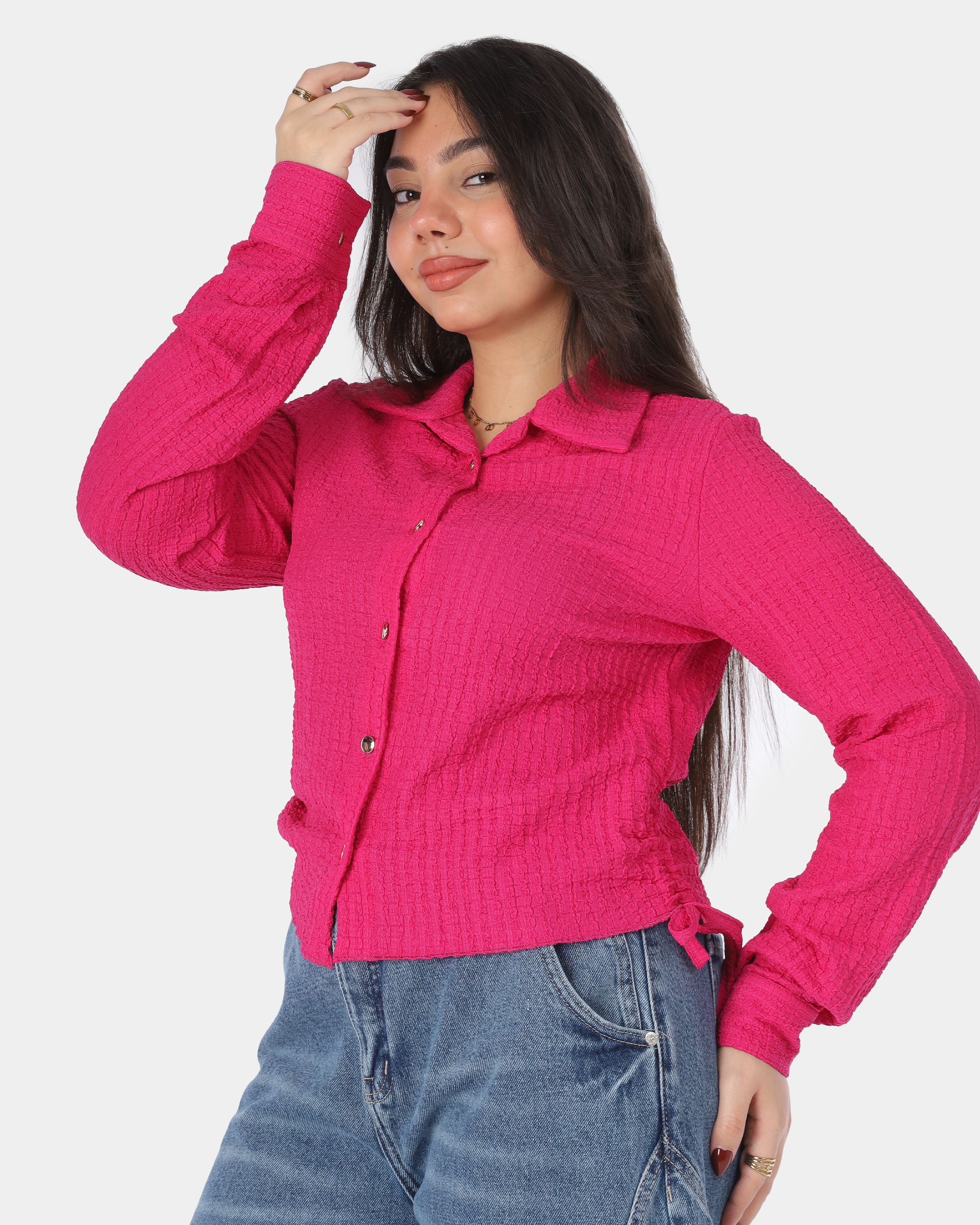 Cropped Button-Up Side Tie Blouse 698694