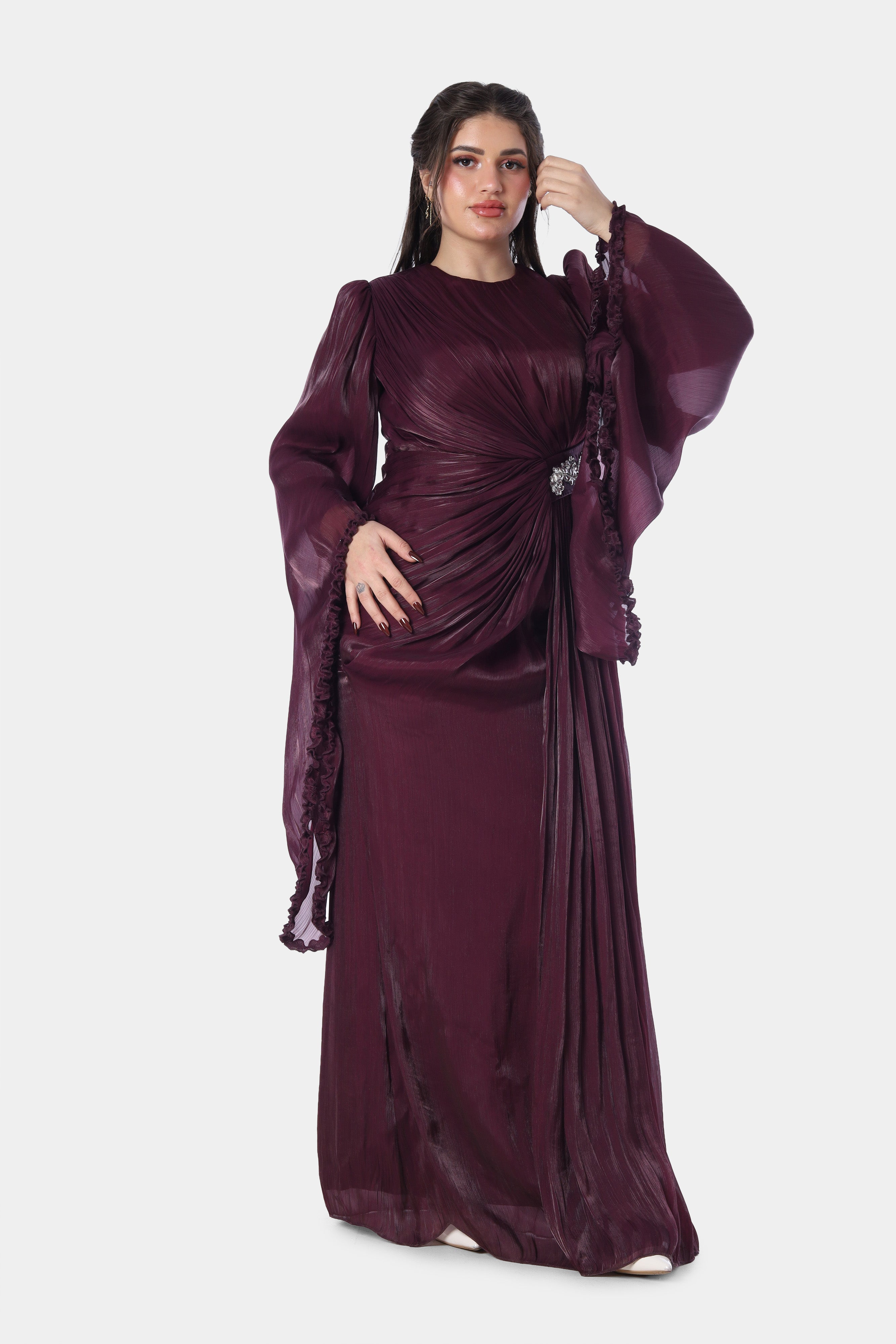 Elegant Evening Maxi Dress with Wide Sleeves 7031018