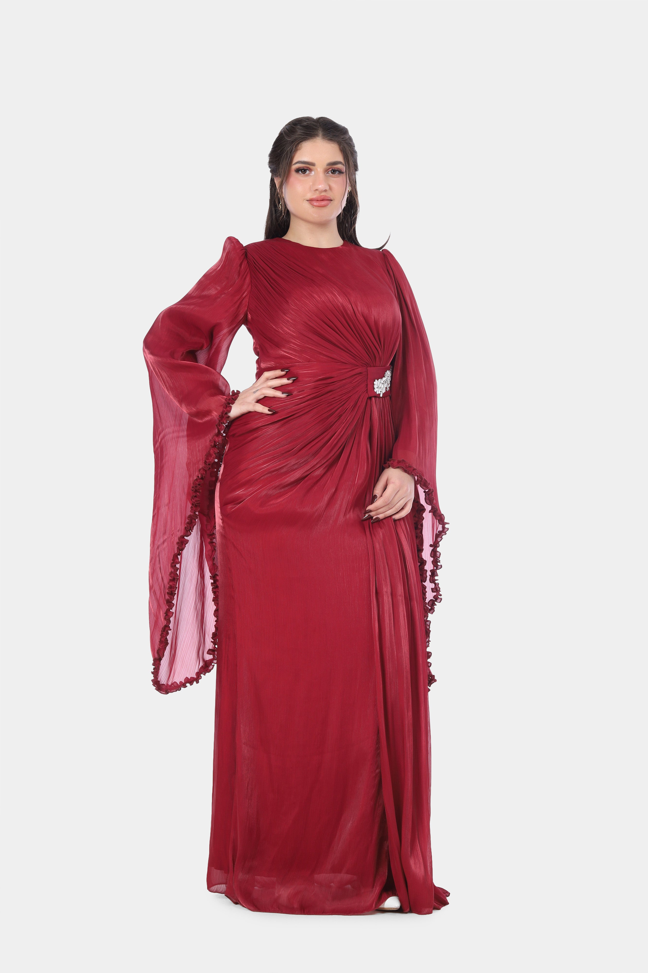 Elegant Evening Maxi Dress with Wide Sleeves 7031018