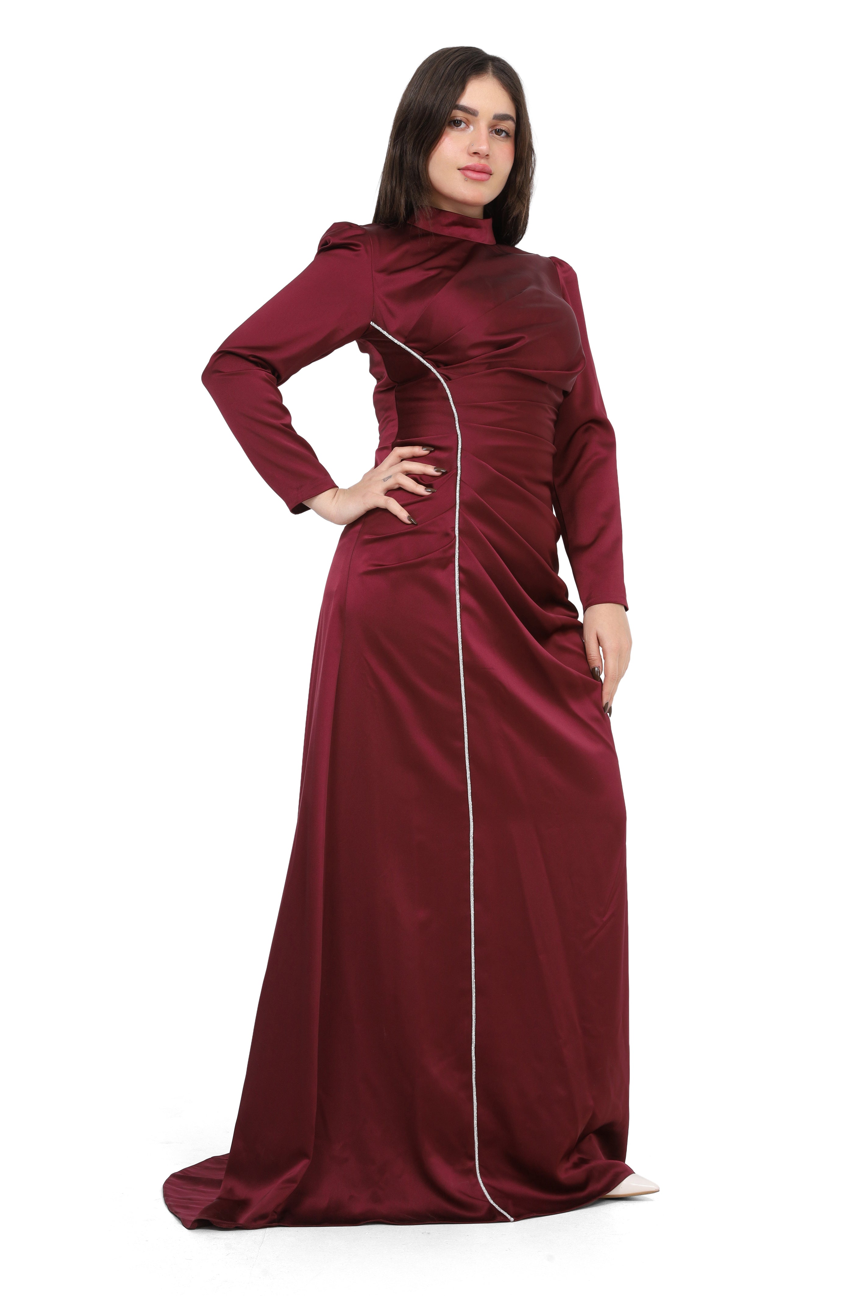 Trim Draped Evening Gown 7031046