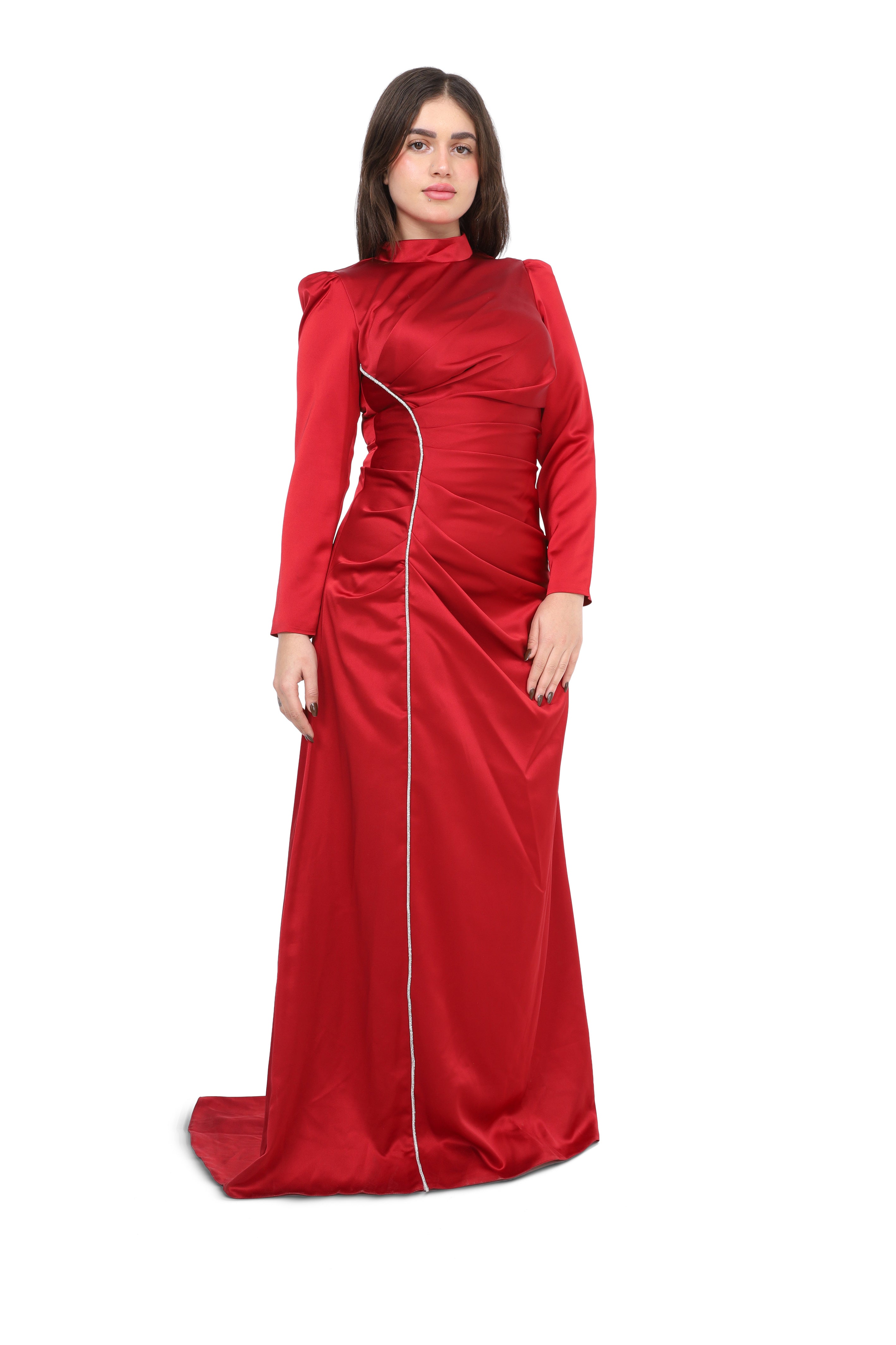 Trim Draped Evening Gown 7031046