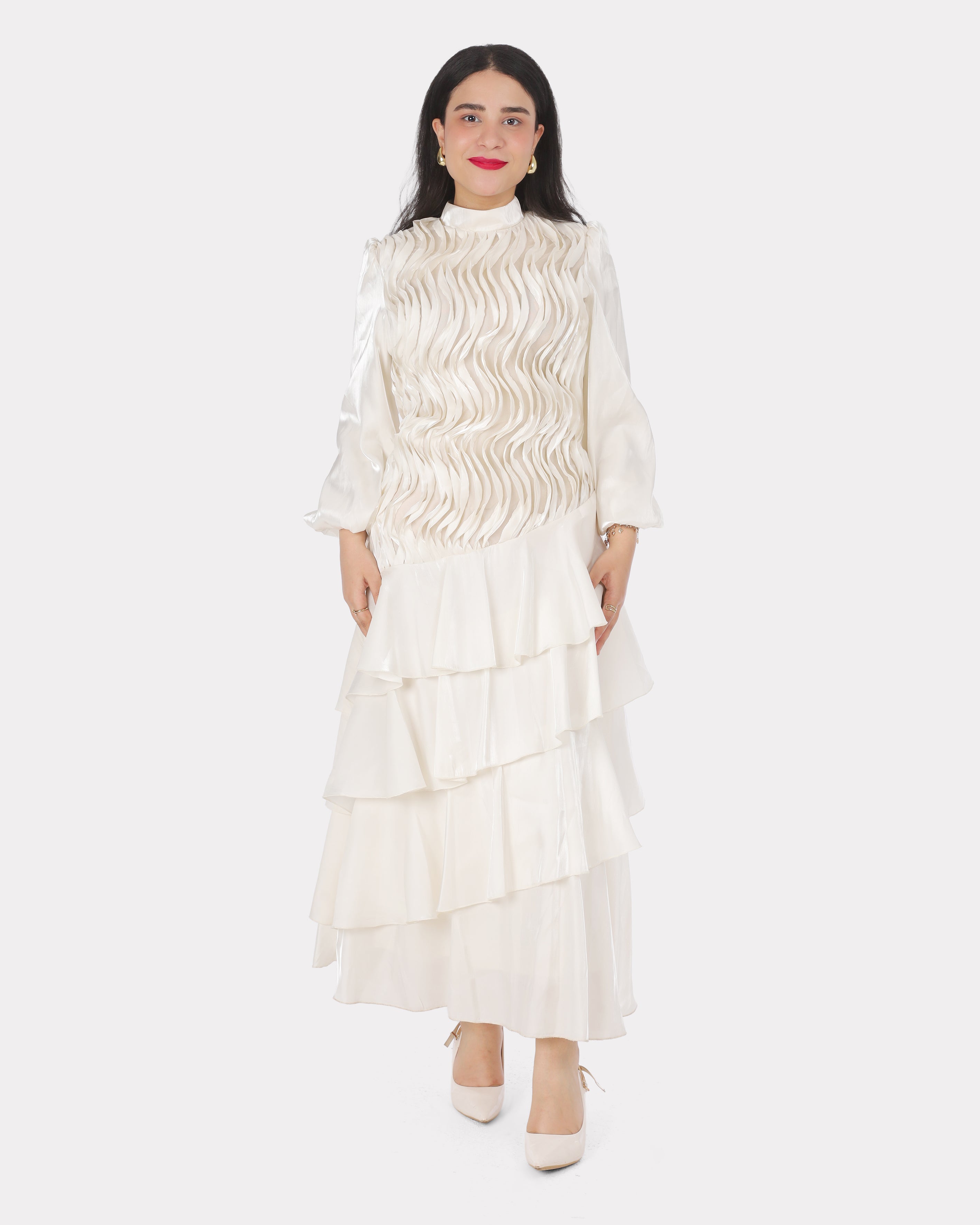 Textured Tiered Ruffle Maxi Dress 7031050