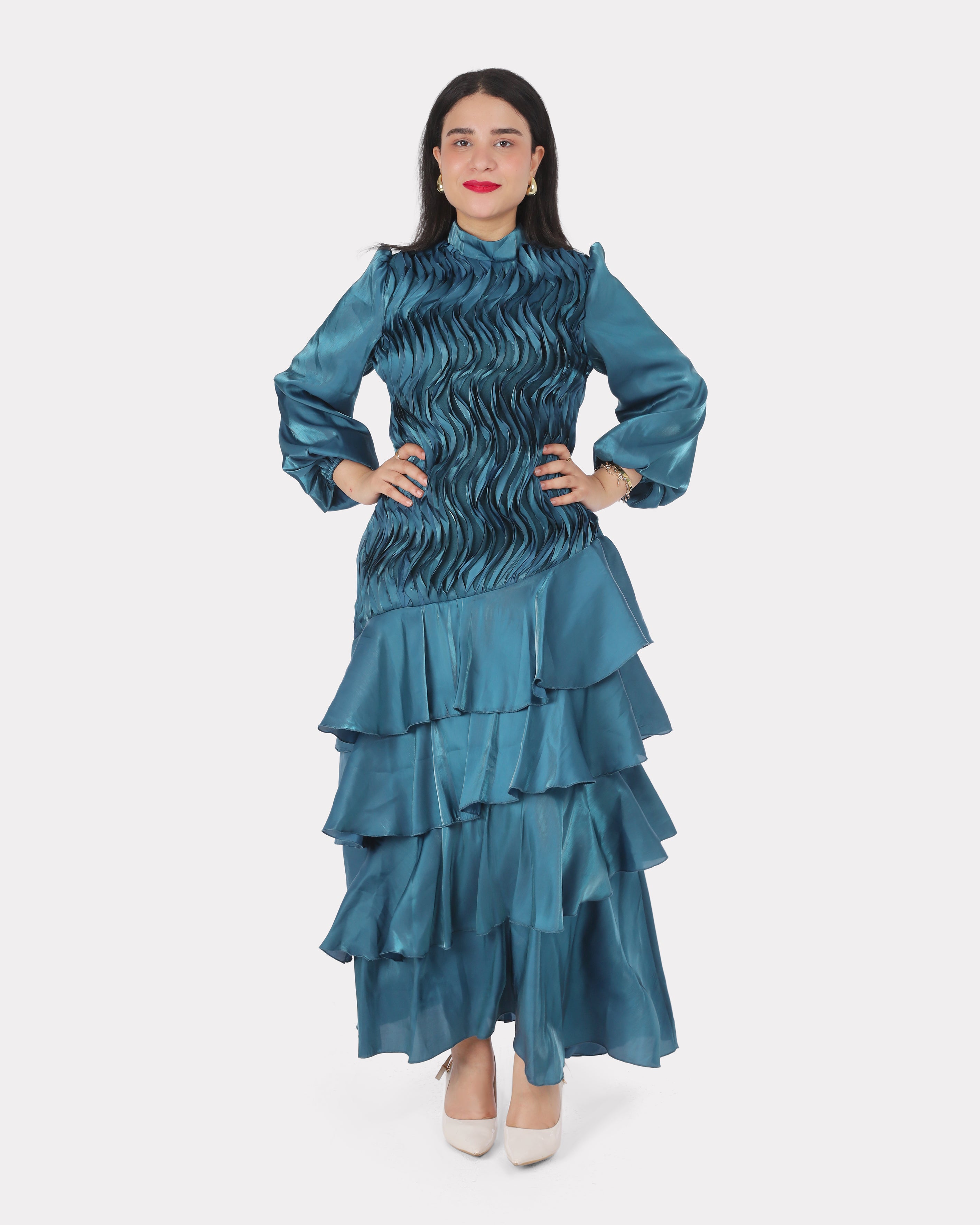 Textured Tiered Ruffle Maxi Dress 7031050