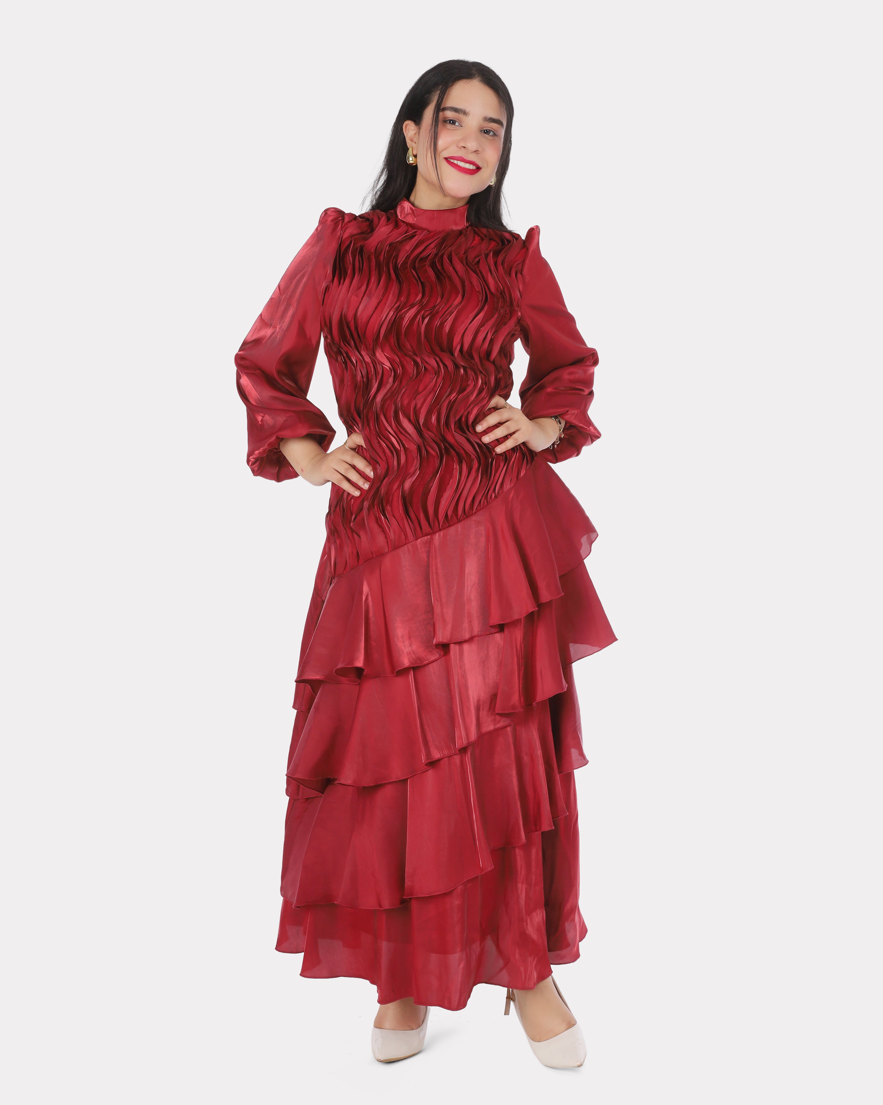 Textured Tiered Ruffle Maxi Dress 7031050