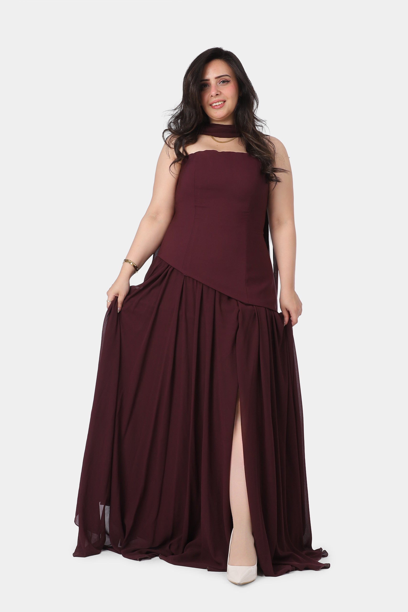 Strapless Evening Dress with Matching Scarf 70311162