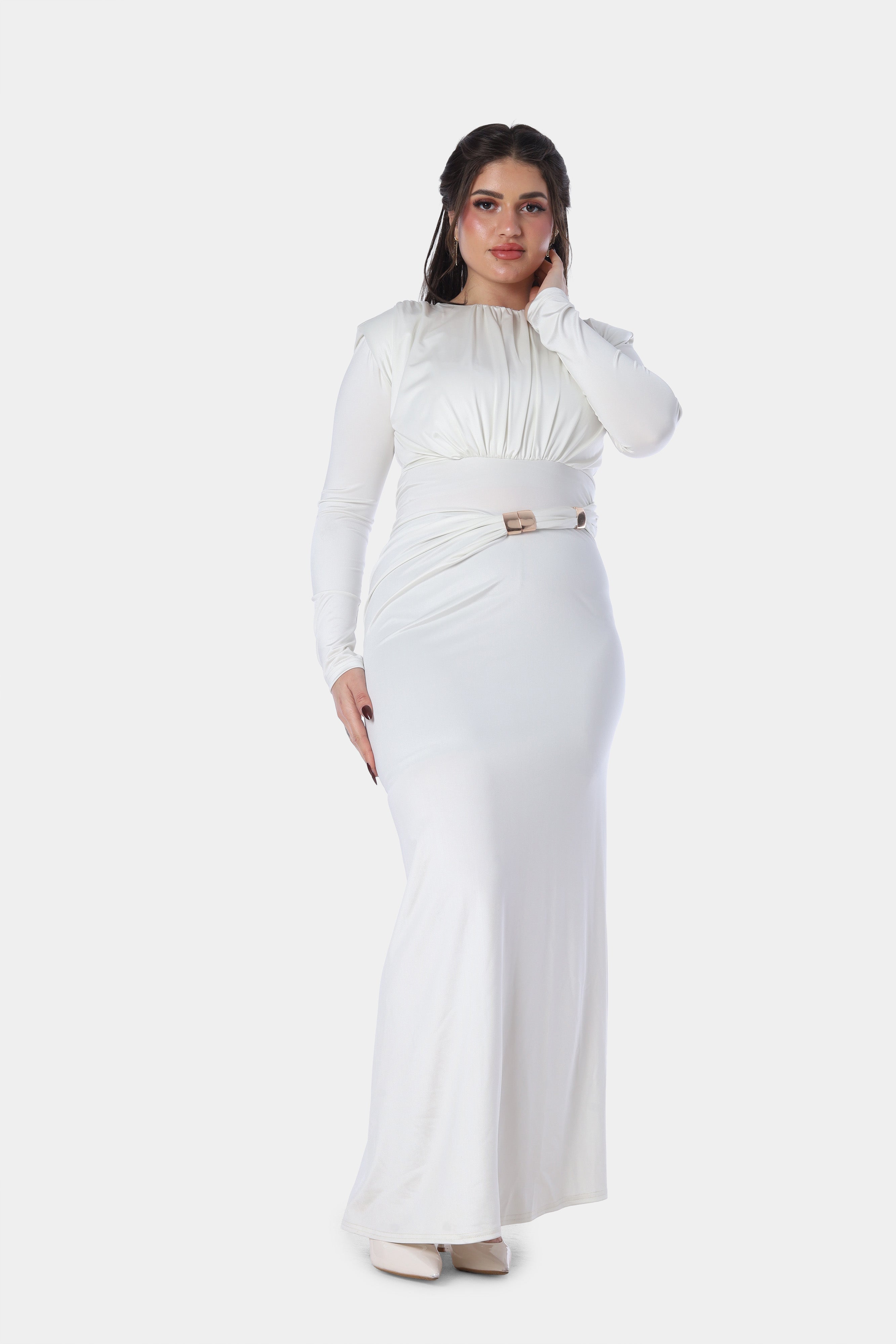 Elegant Ruched Waist Midi Dress with Belt 7031126