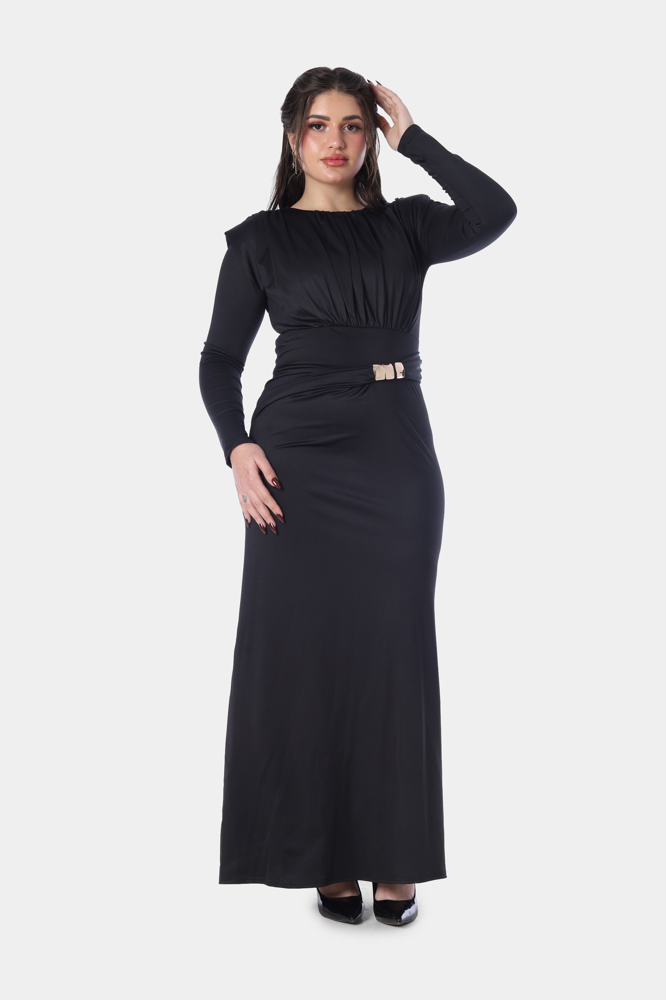 Elegant Ruched Waist Midi Dress with Belt 7031126
