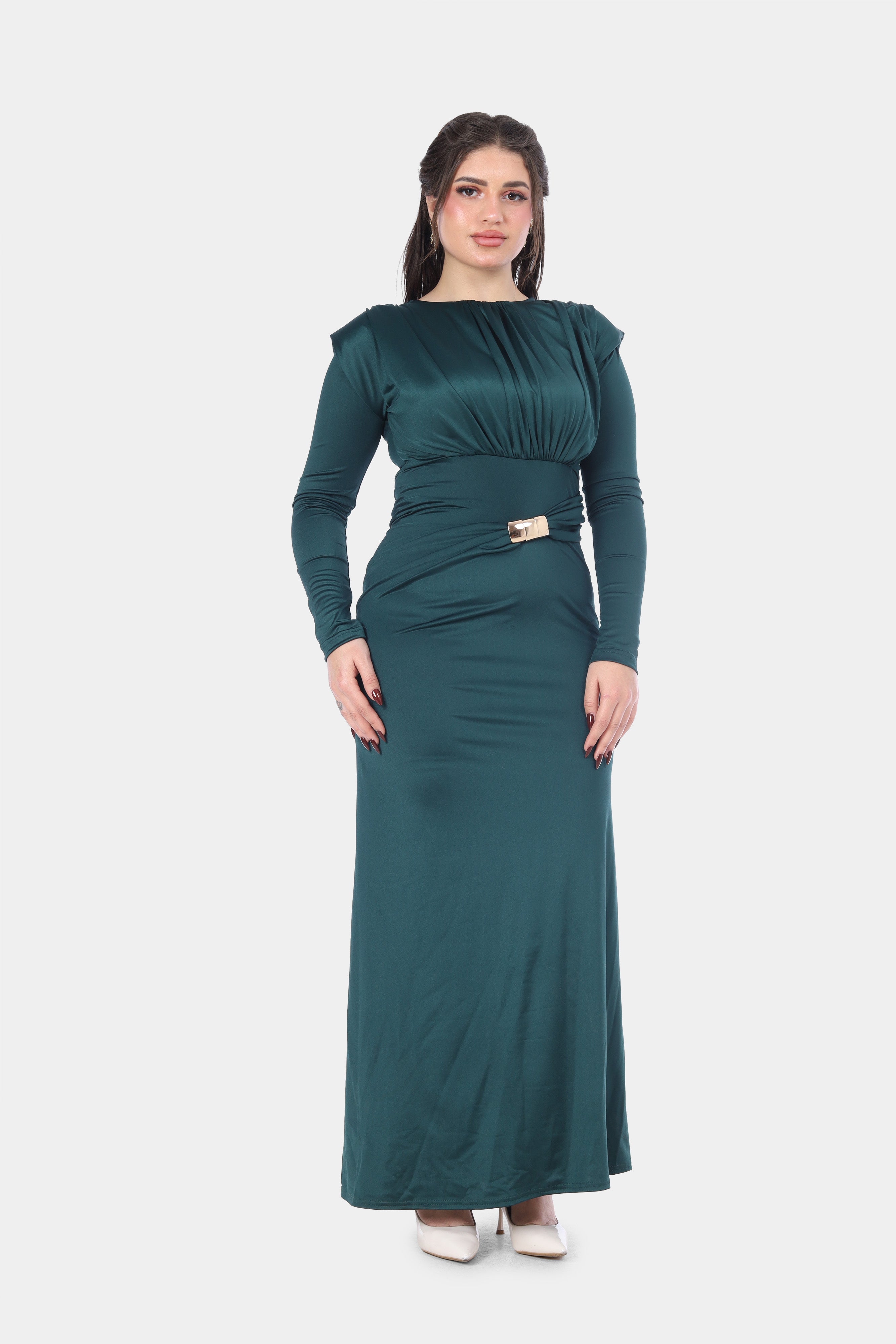 Elegant Ruched Waist Midi Dress with Belt 7031126