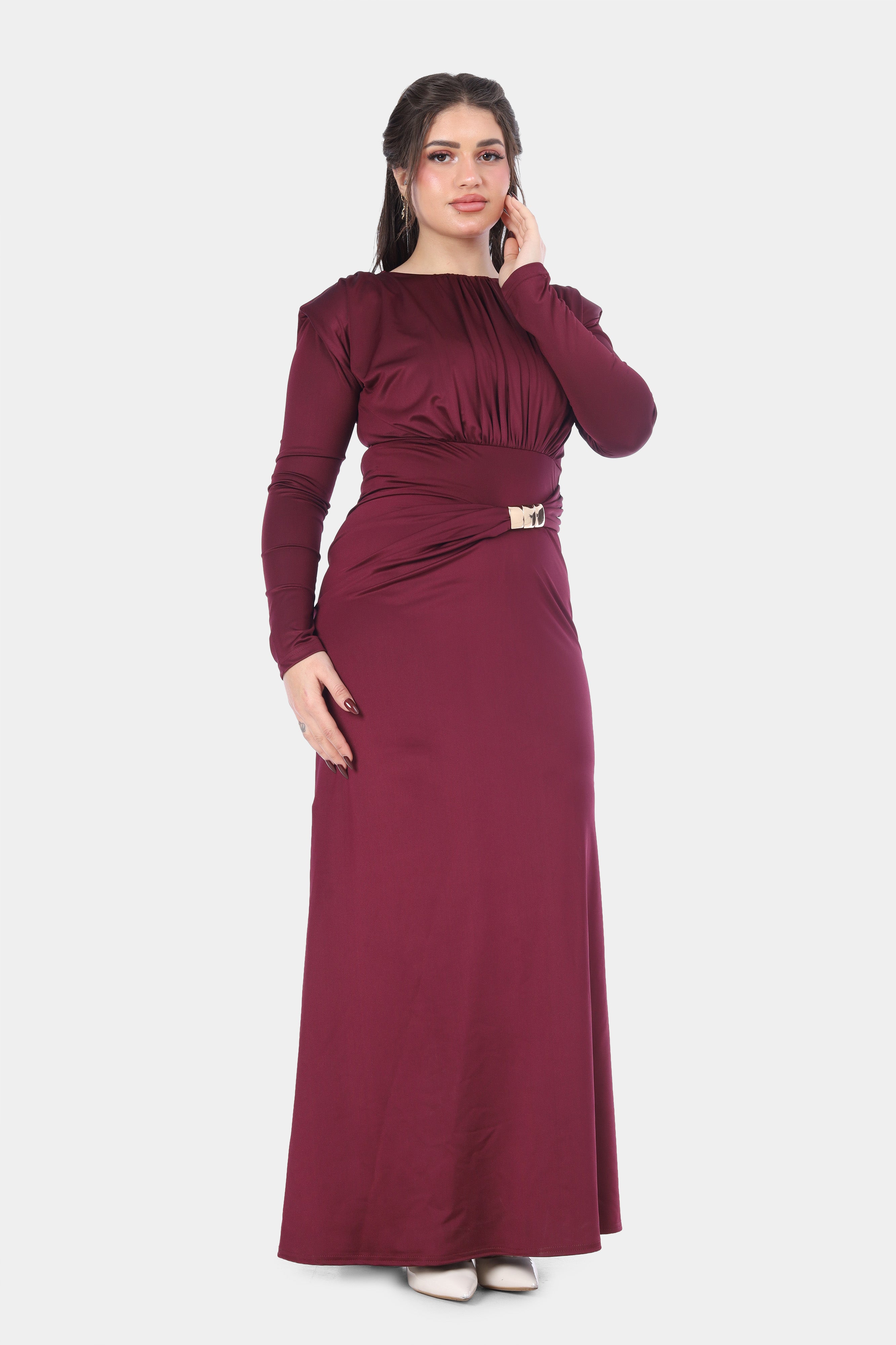 Elegant Ruched Waist Midi Dress with Belt 7031126