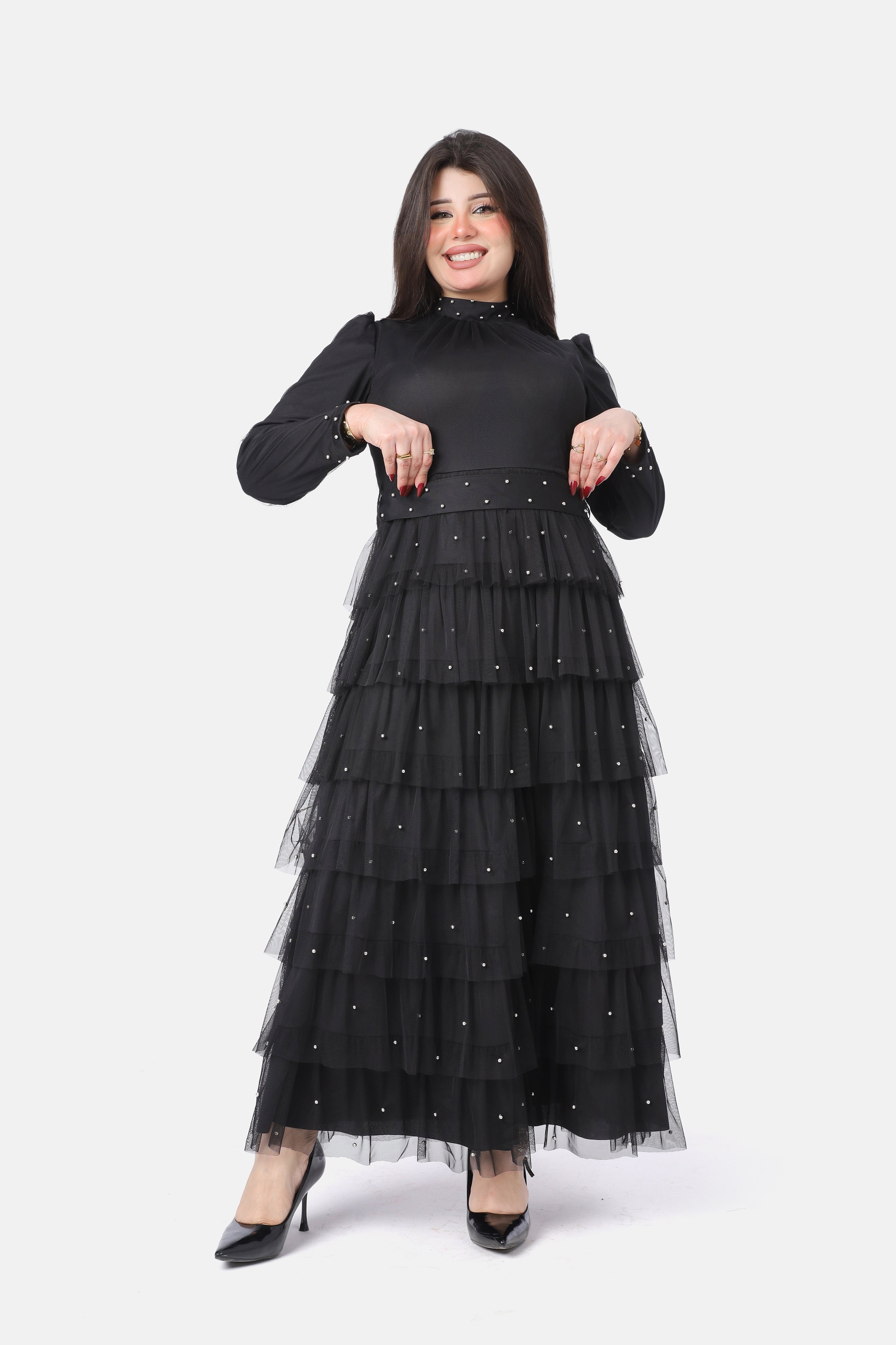 Layered Pearl-Embellished Dress 7031184
