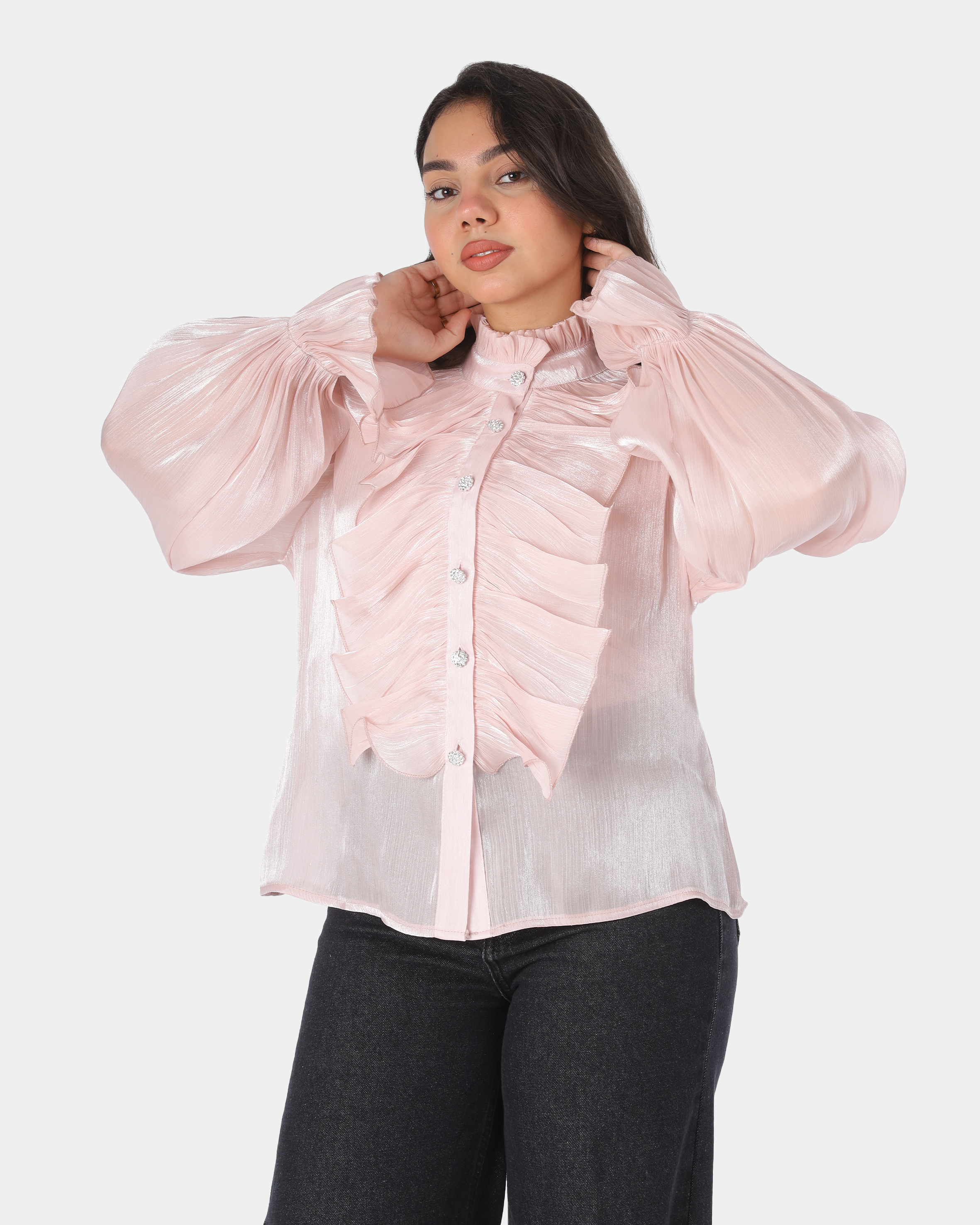 Ruffled Blouse with Shiny Buttons 7031488