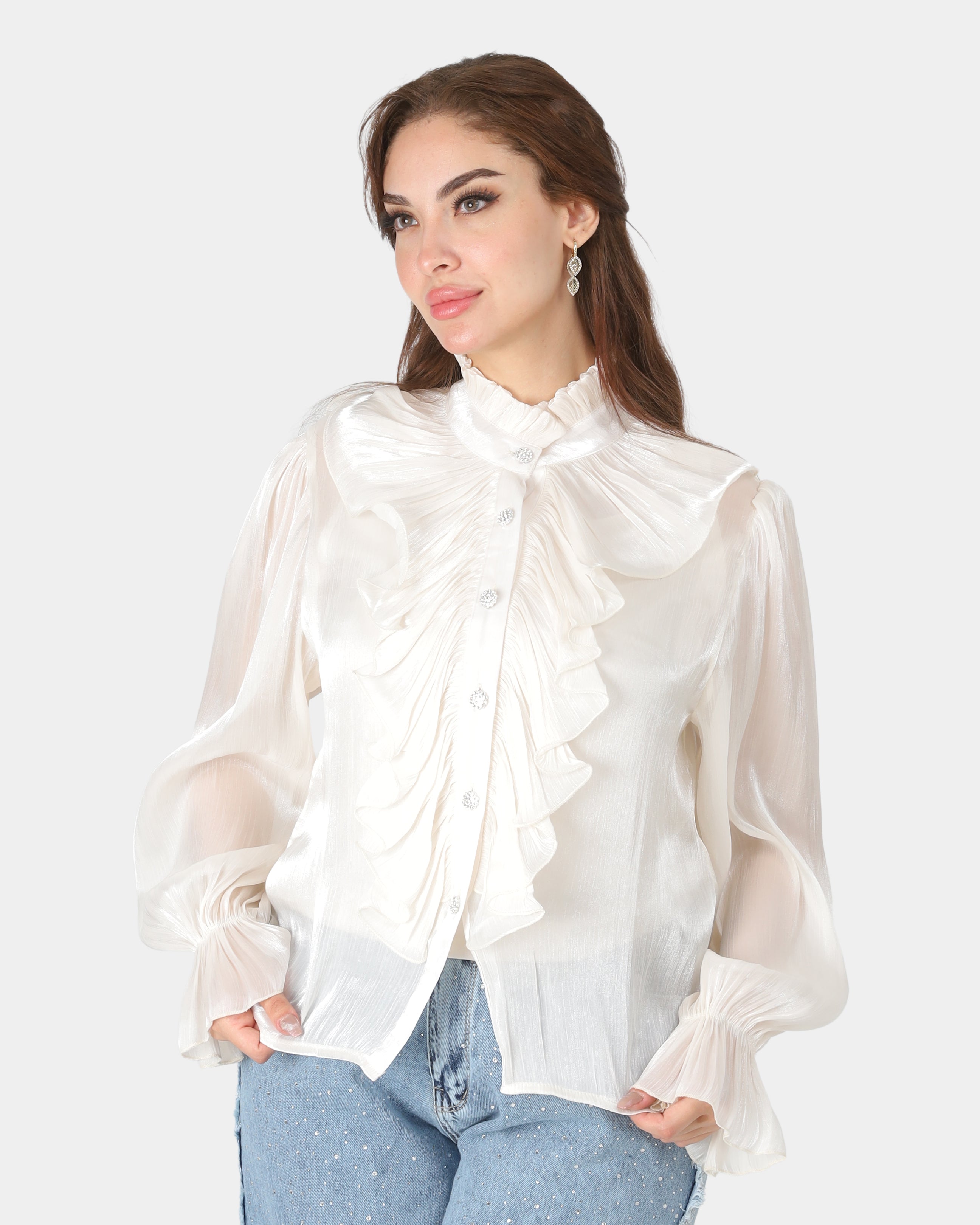 Ruffled Blouse with Shiny Buttons 7031488