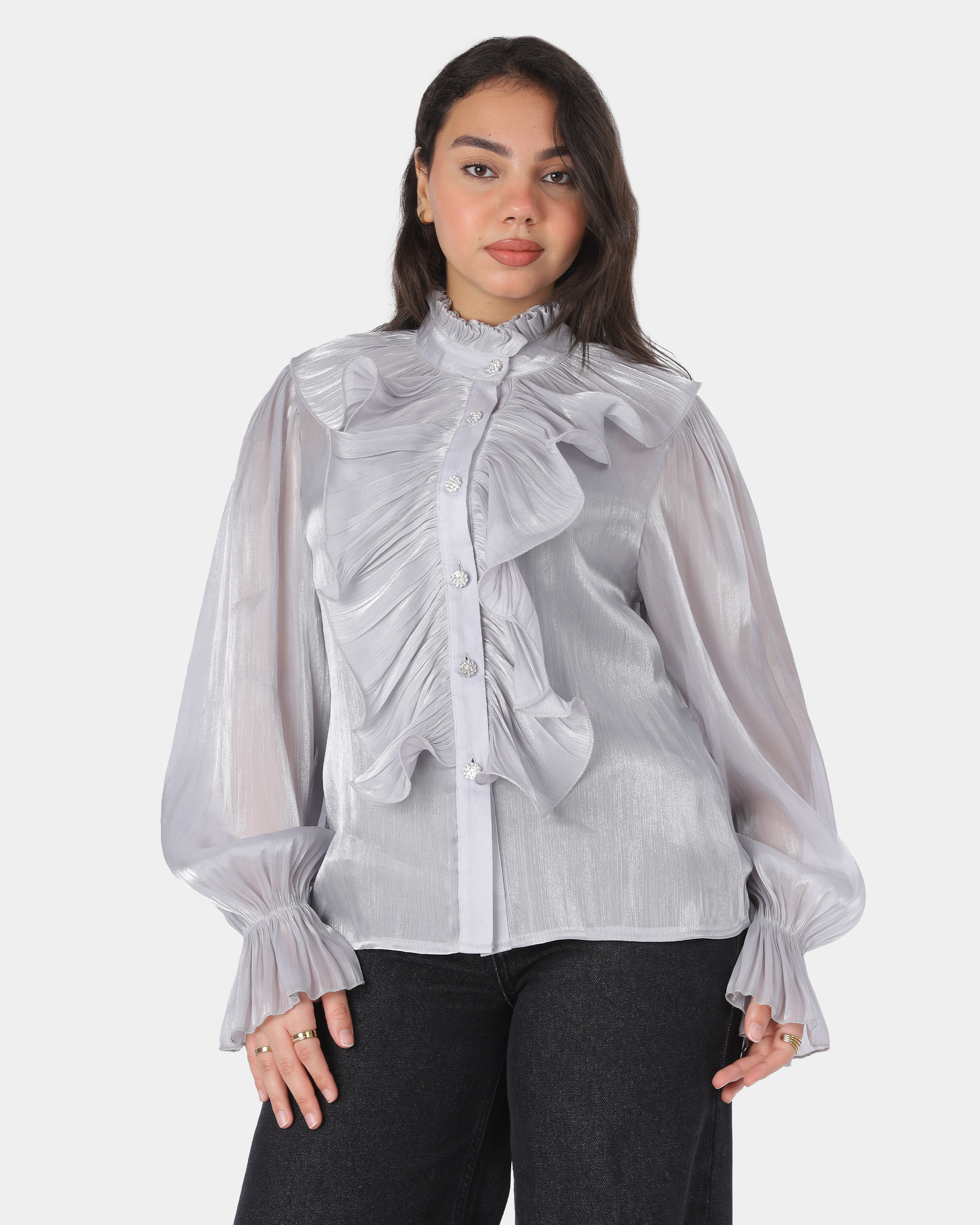 Ruffled Blouse with Shiny Buttons 7031488