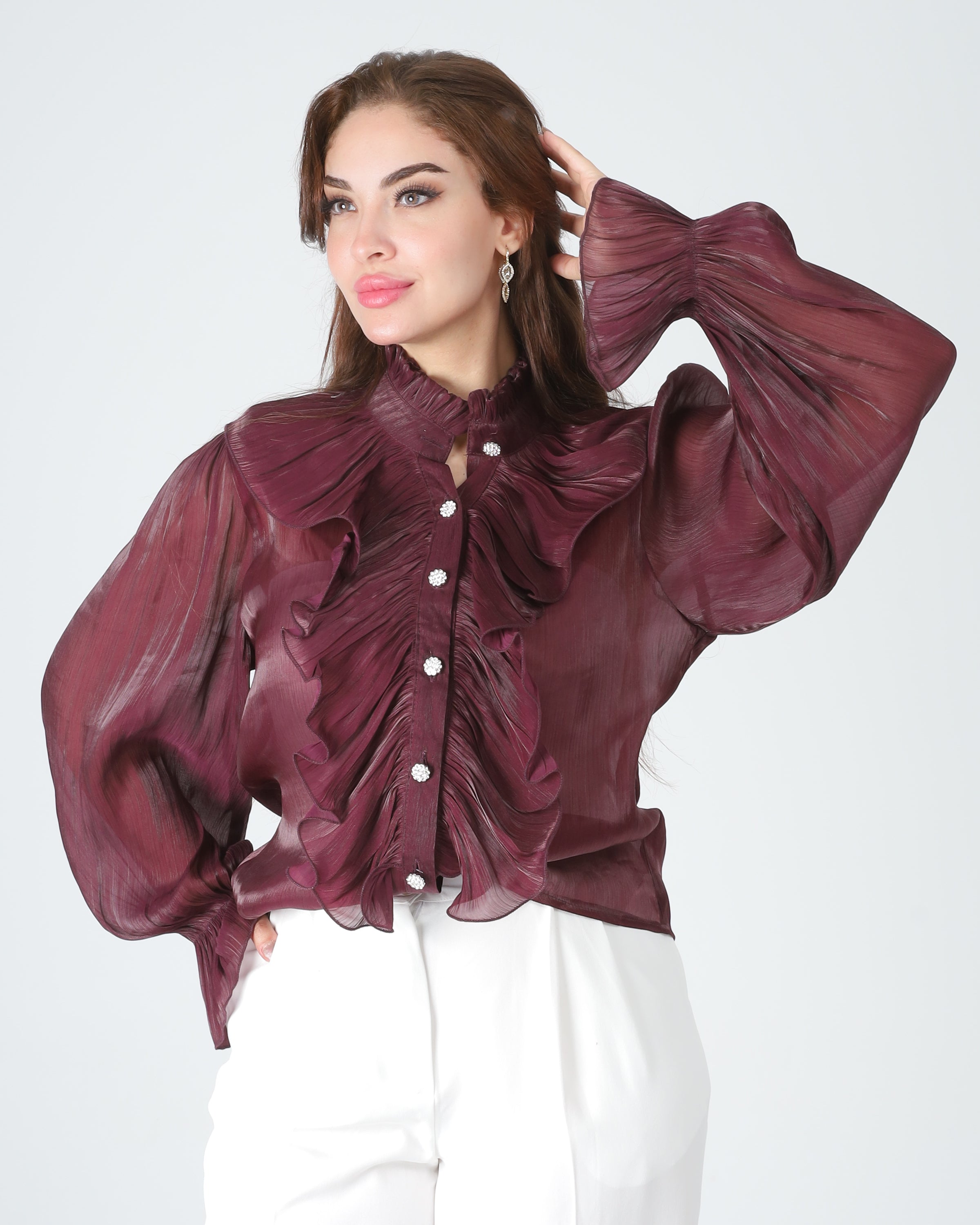 Ruffled Blouse with Shiny Buttons 7031488