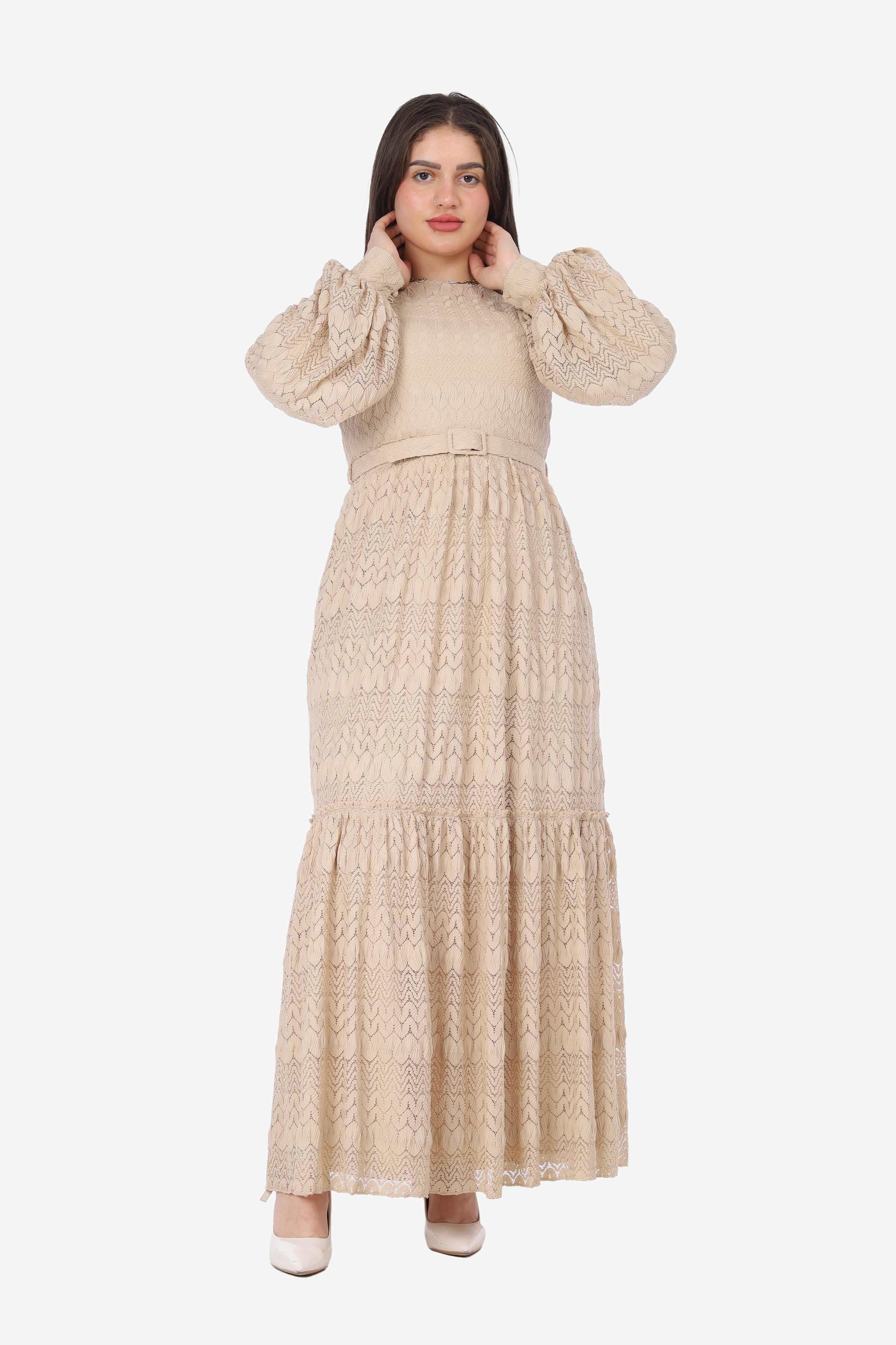Elegant Puff Sleeve Maxi Dress 703708