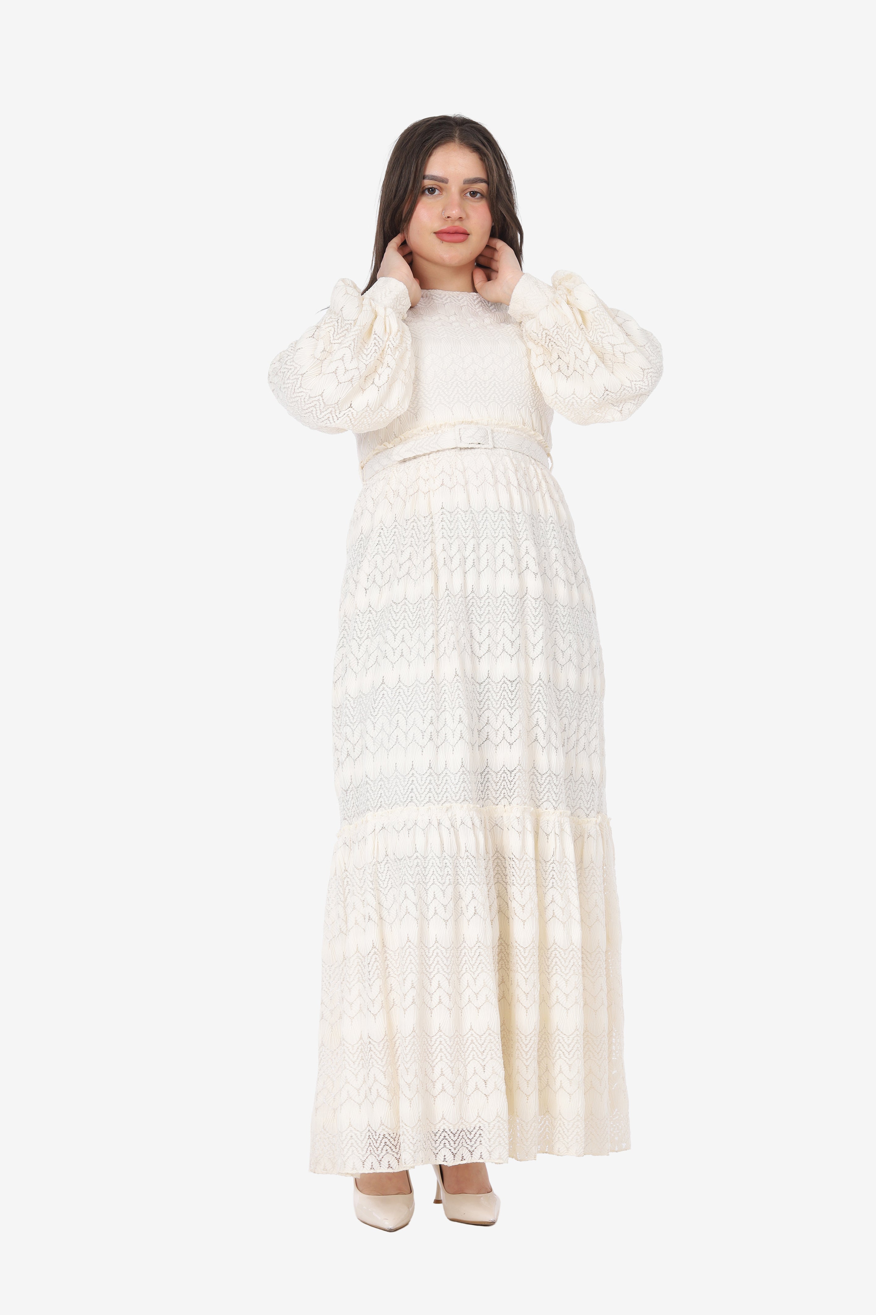 Elegant Puff Sleeve Maxi Dress 703708