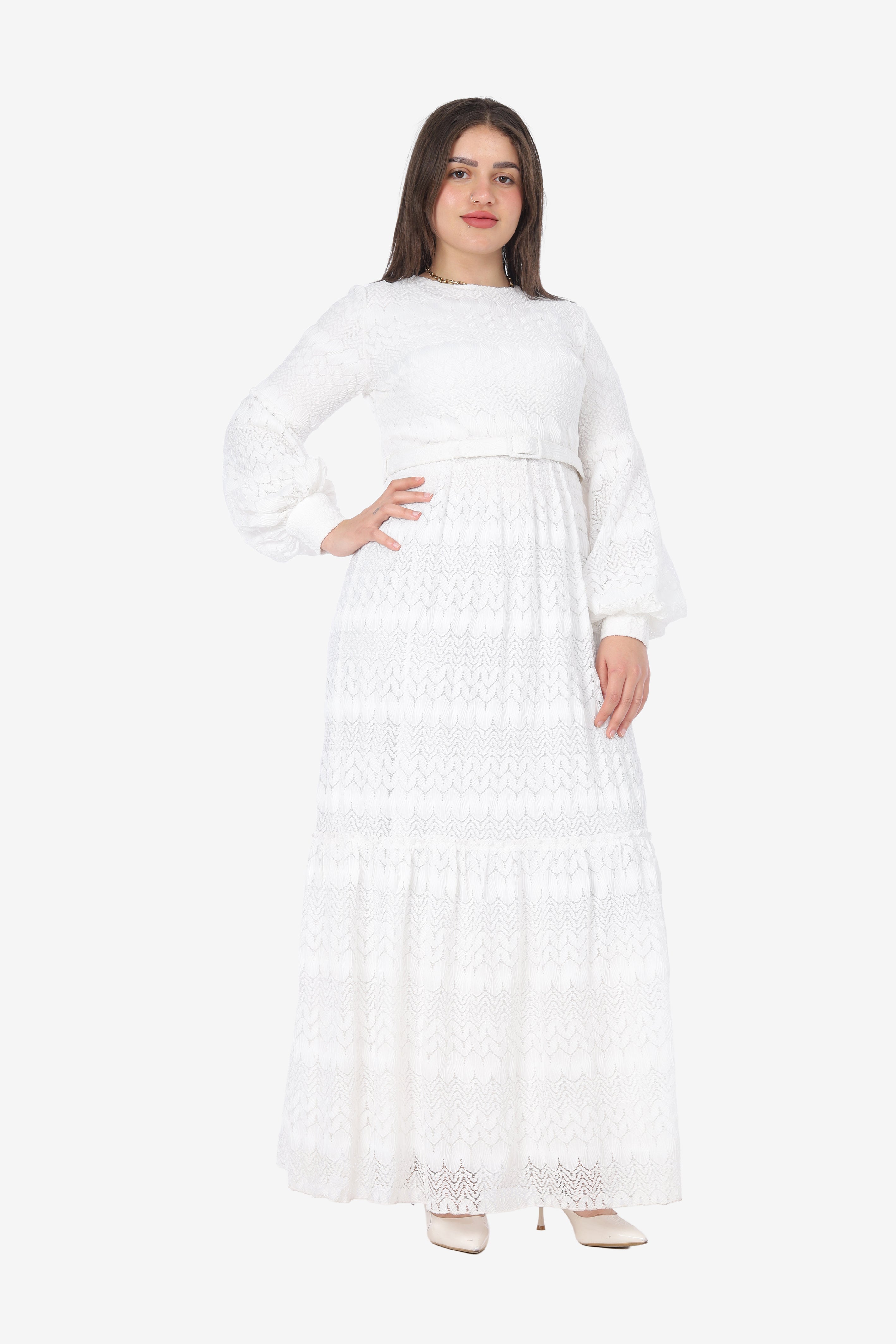 Elegant Puff Sleeve Maxi Dress 703708