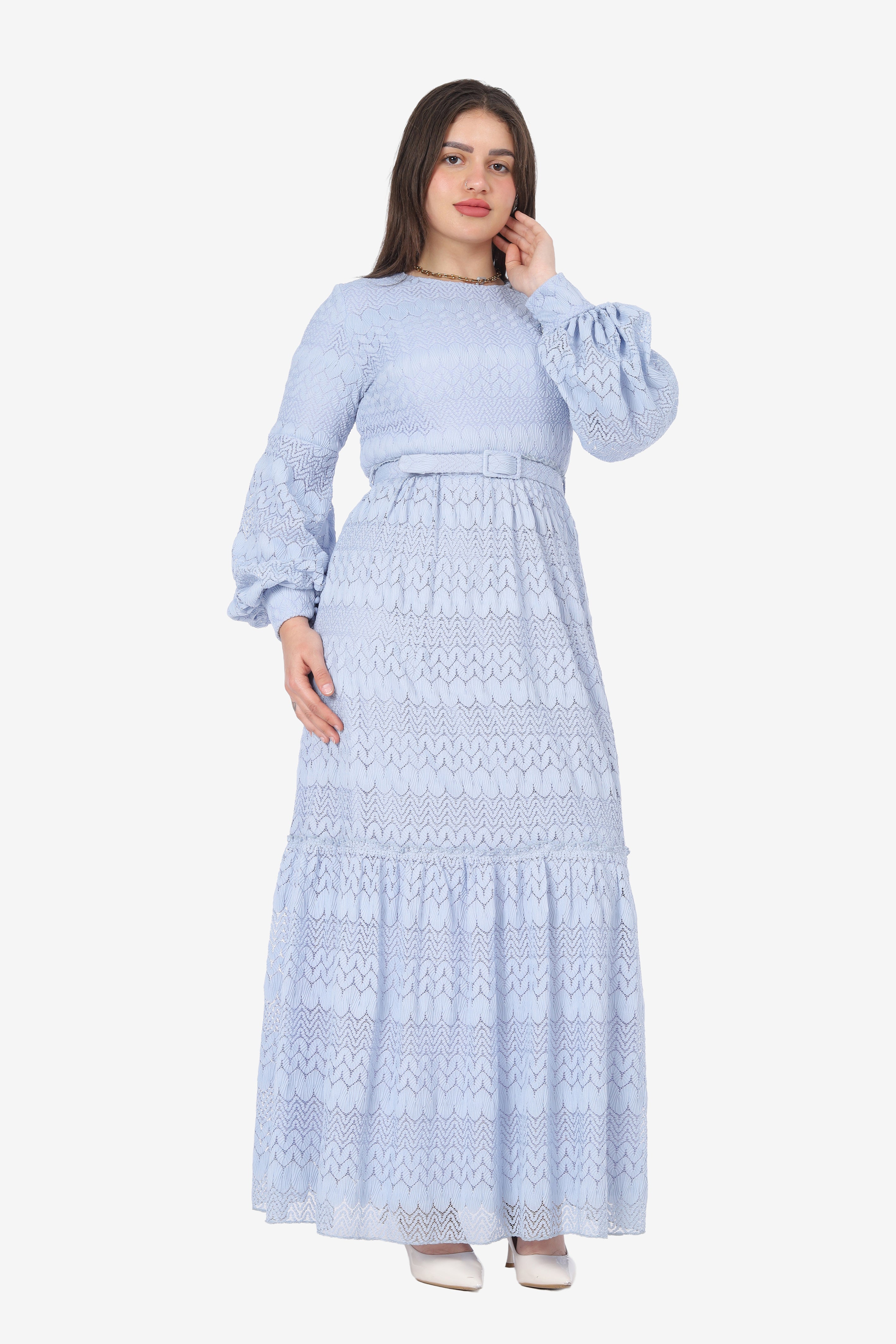 Elegant Puff Sleeve Maxi Dress 703708