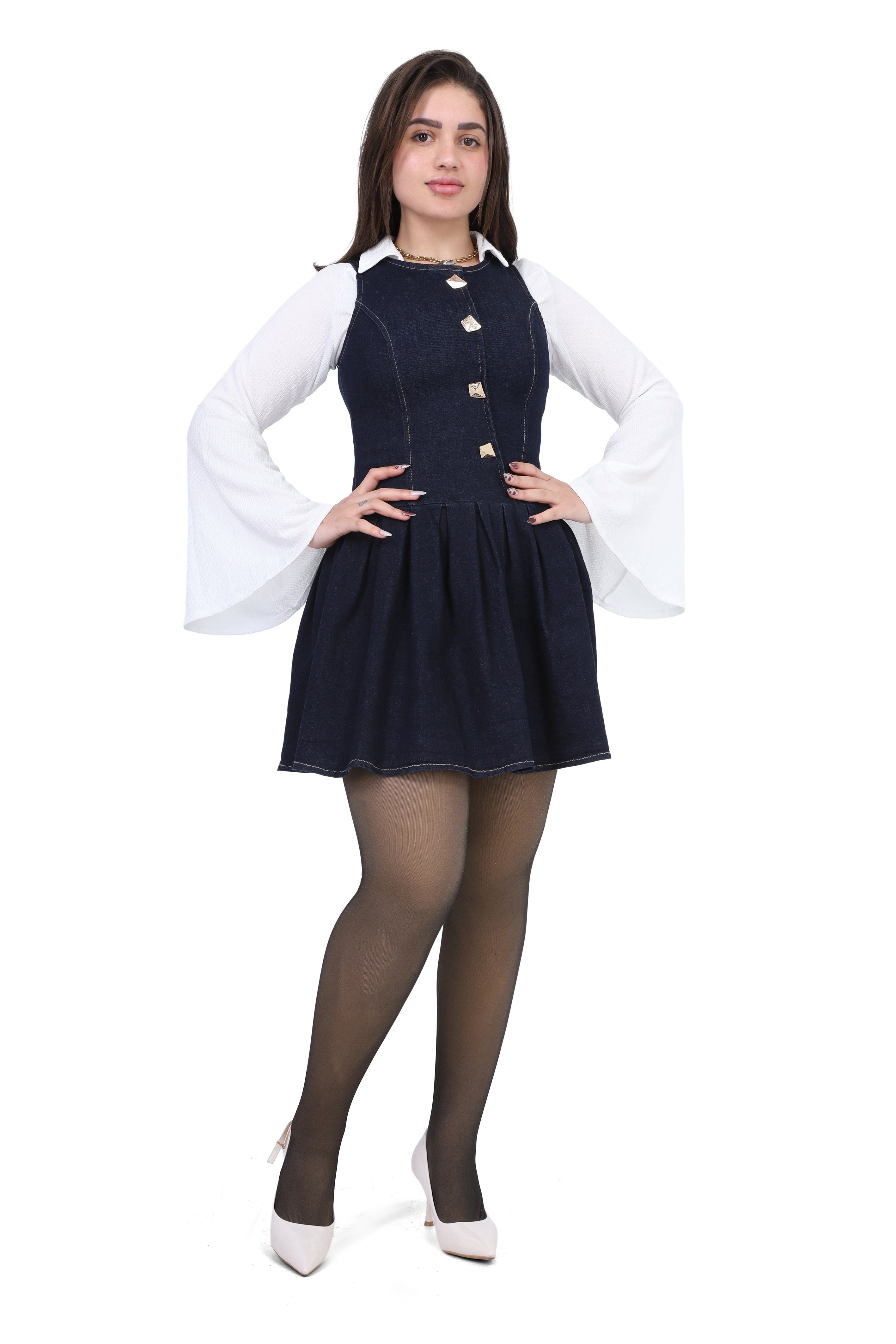 Denim Mini Dress with Button Detail 703714