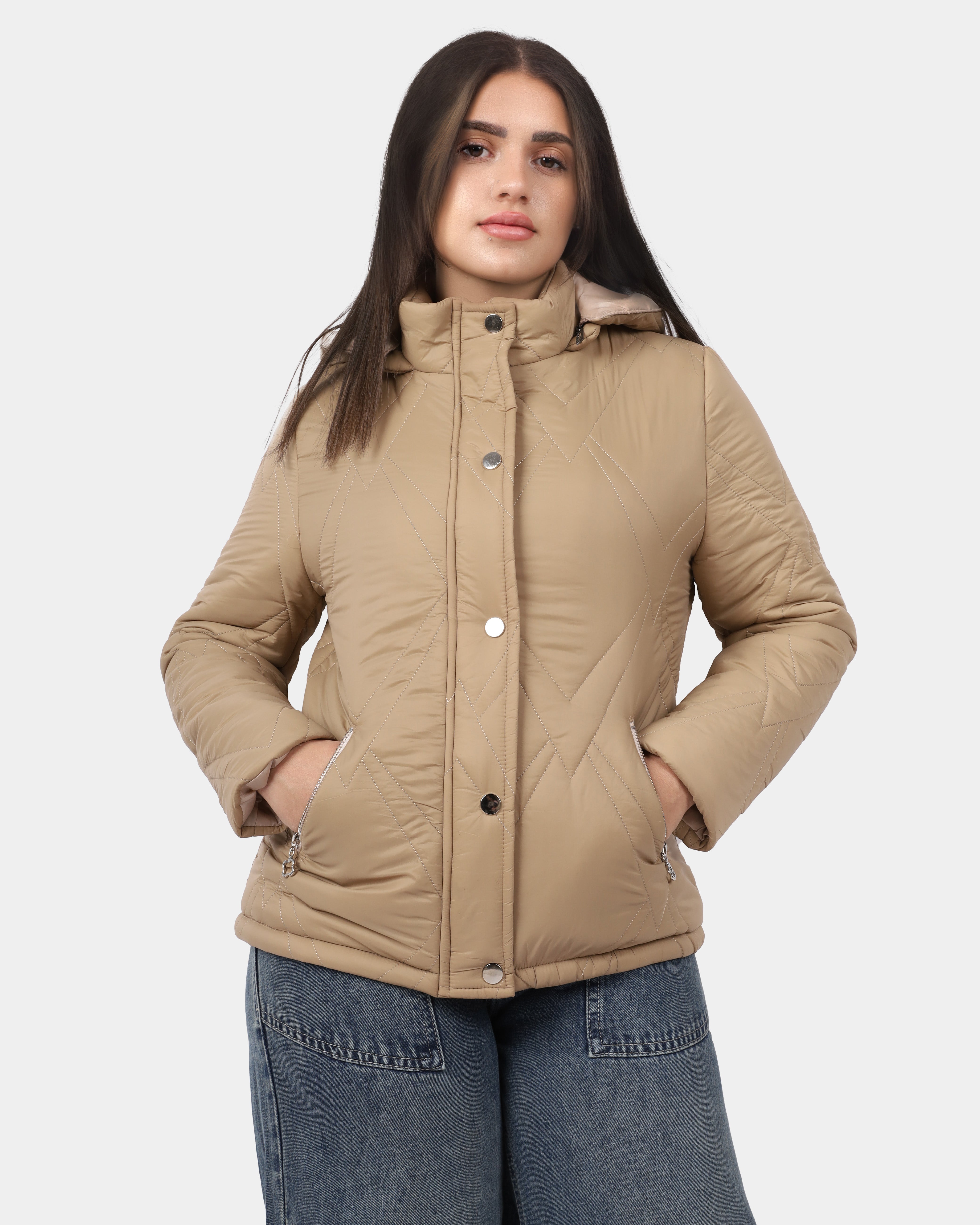 Front-Zip Puffer Jacket with Snap Buttons w16962034