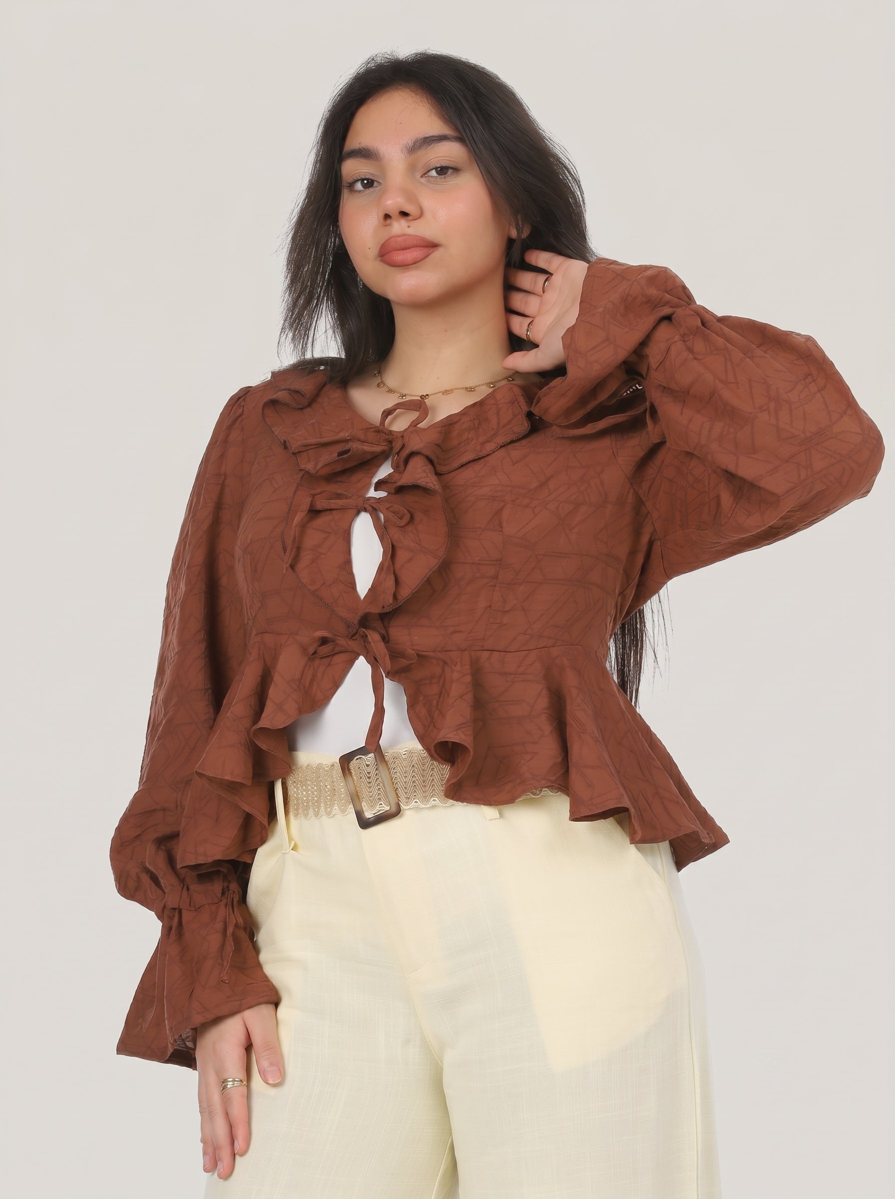 Front Tie Crop Blouse 717526