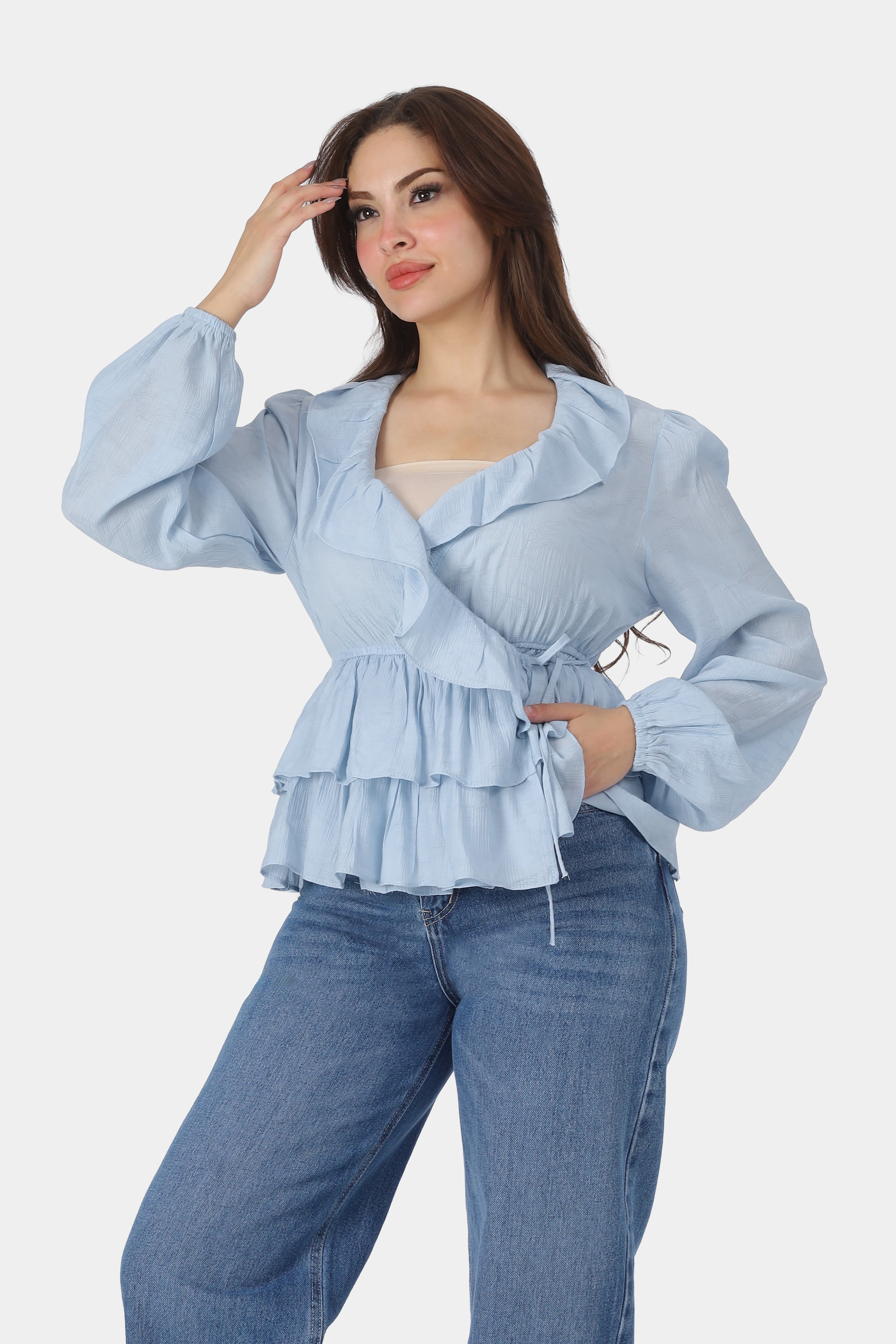 Ruffle Blouse with Open Neckline 717527