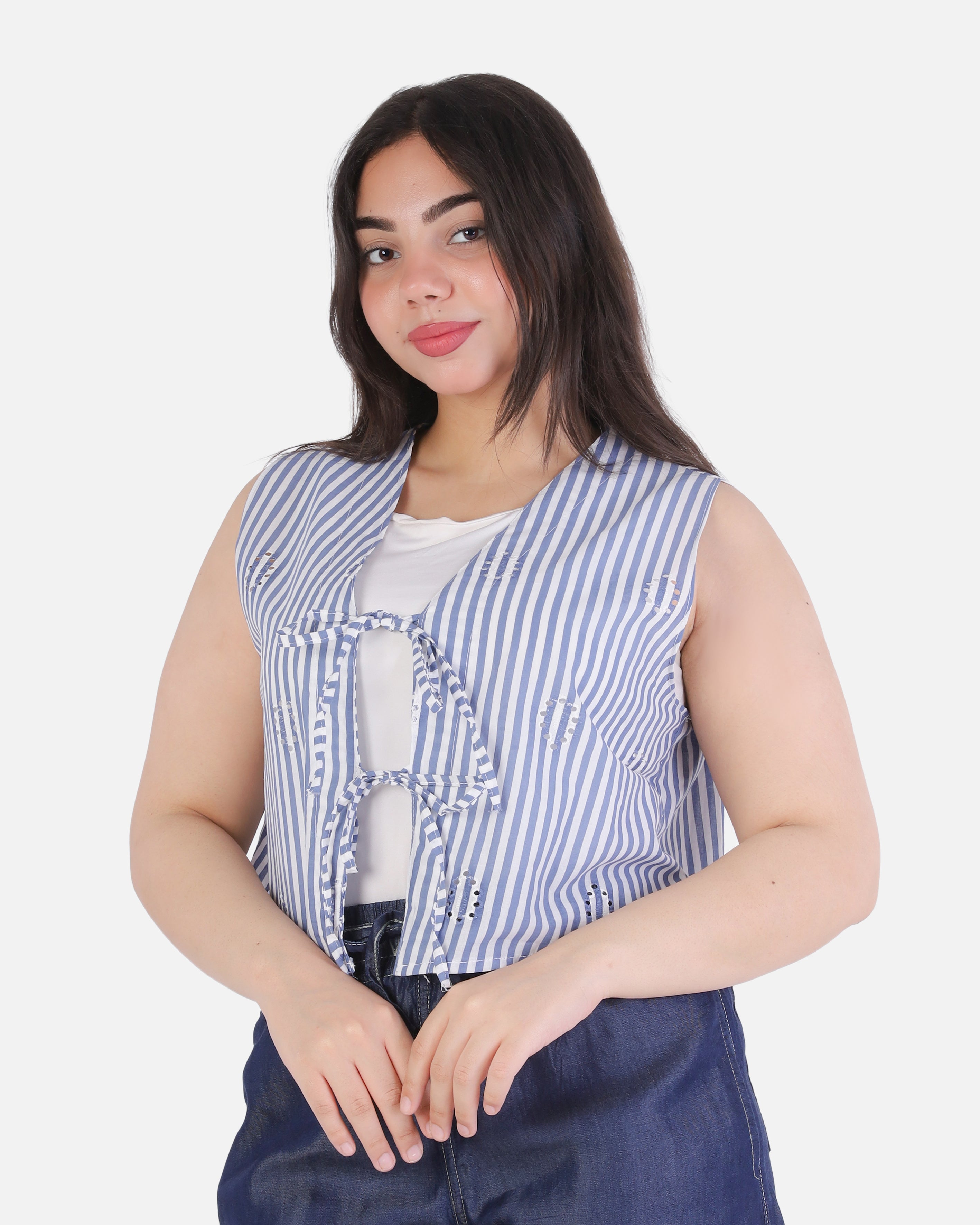 Short Sleeveless Vest with Front Tie 736566/1