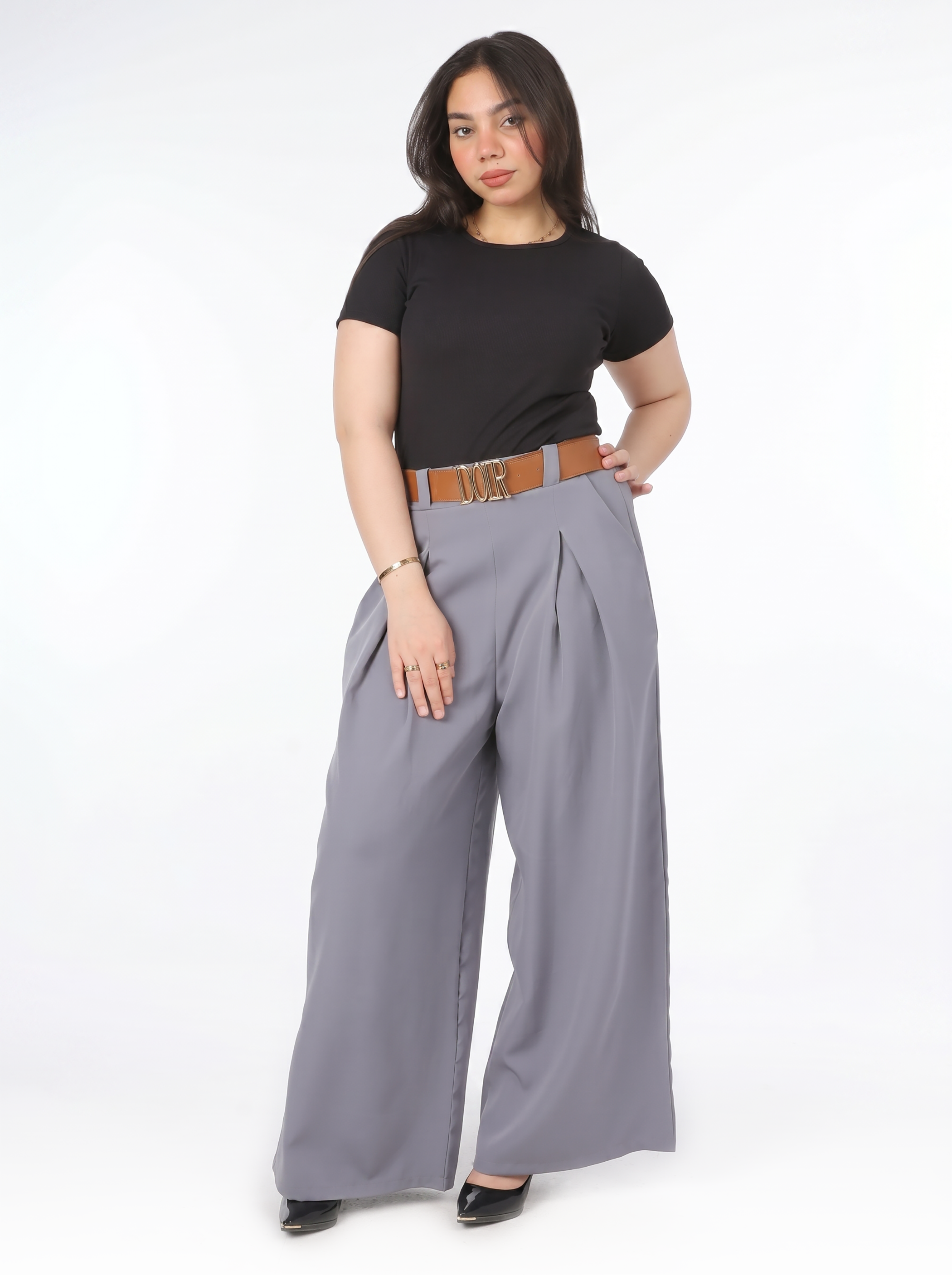 Chic Formal Belted Palazzo Pants 744571