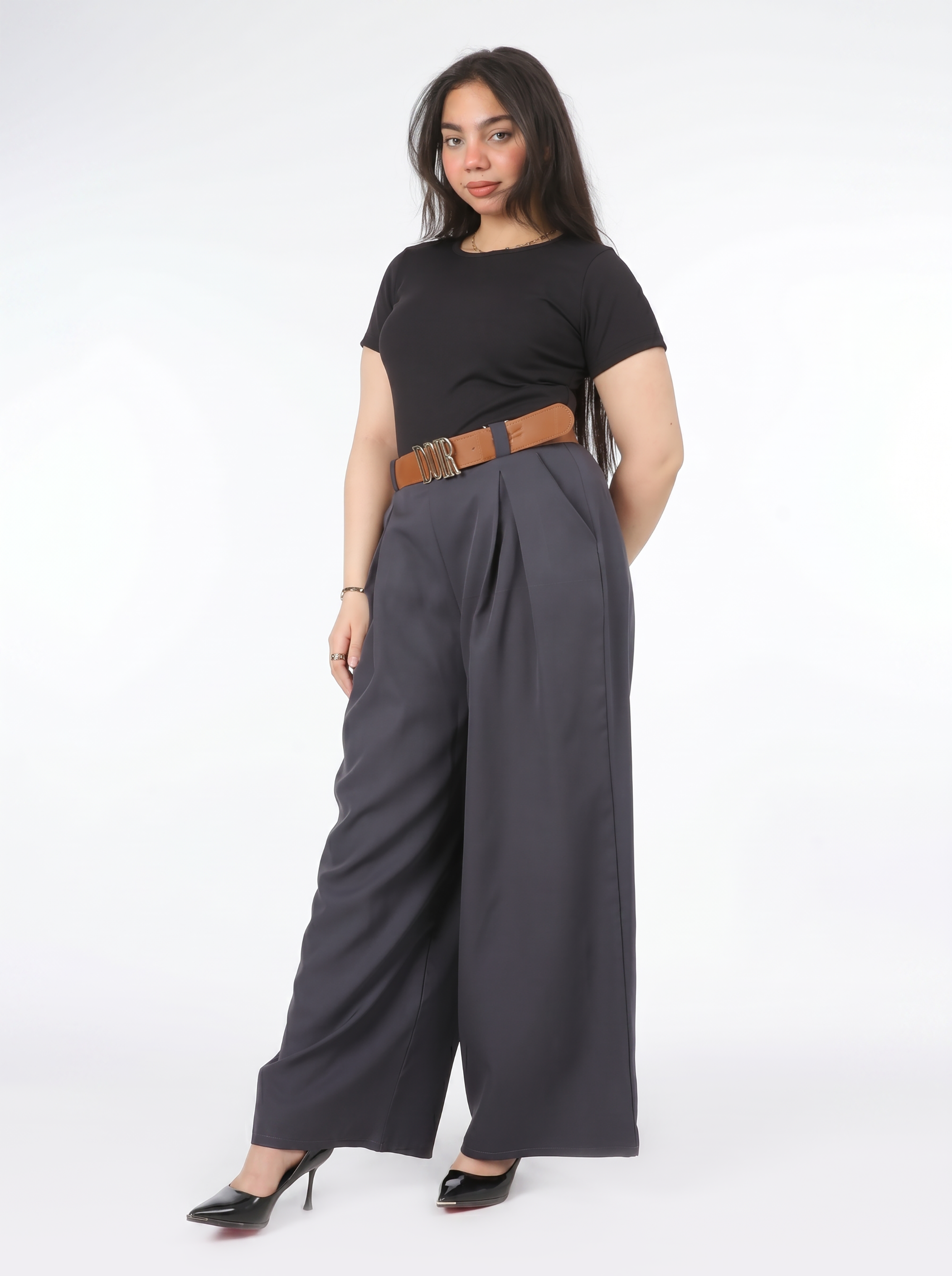 Chic Formal Belted Palazzo Pants 744571