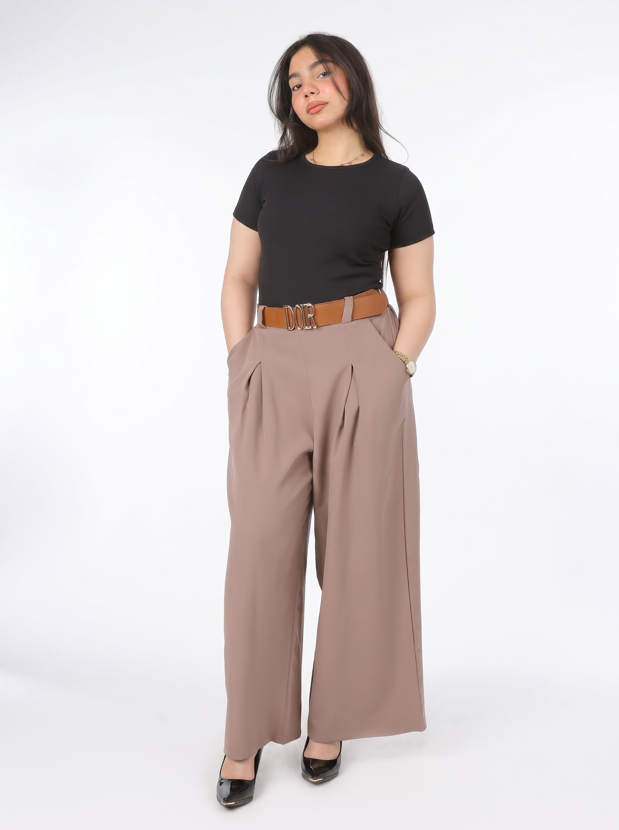 Chic Formal Belted Palazzo Pants 744571