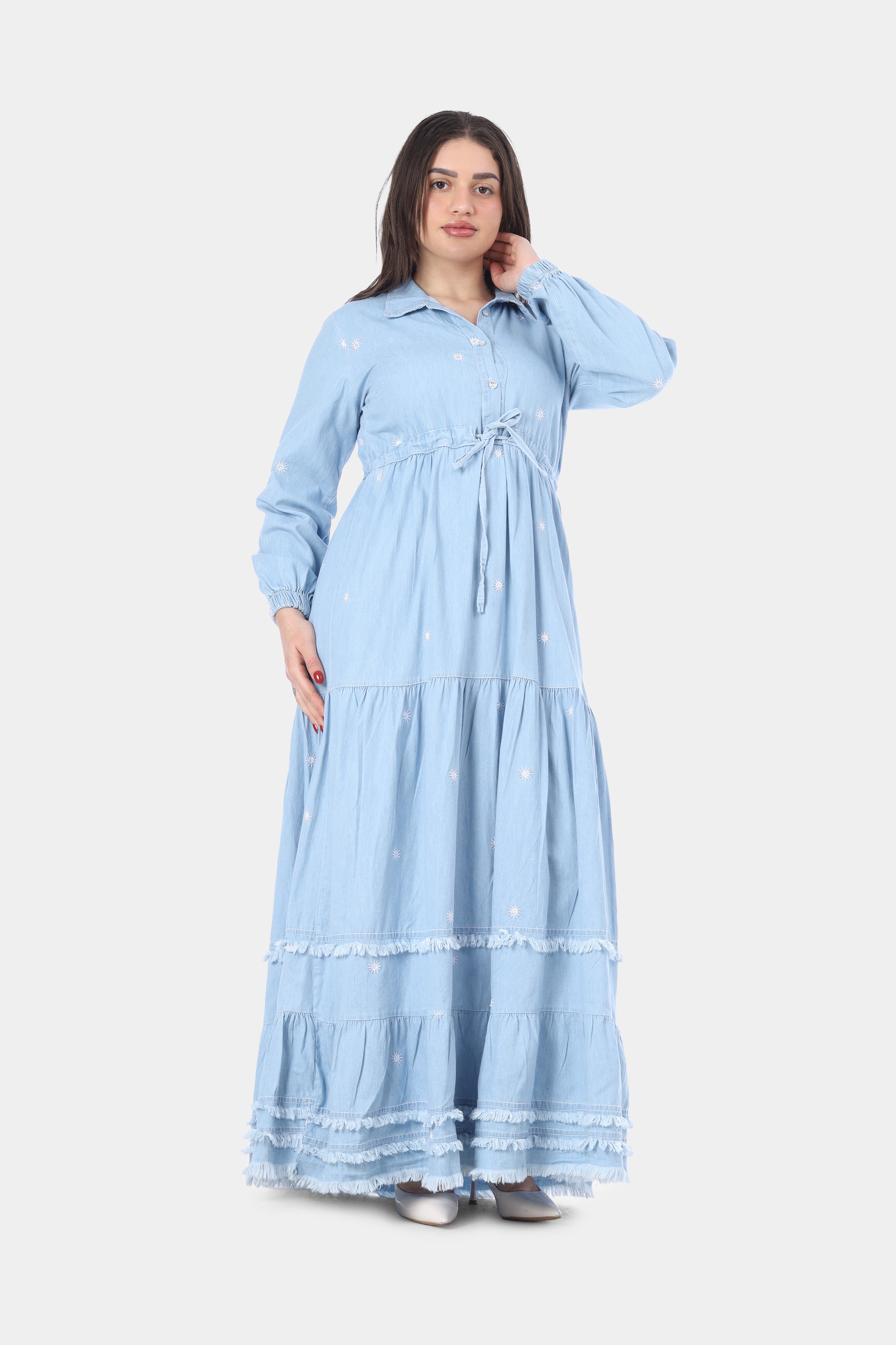 Denim Dress with Waist Tie 749103