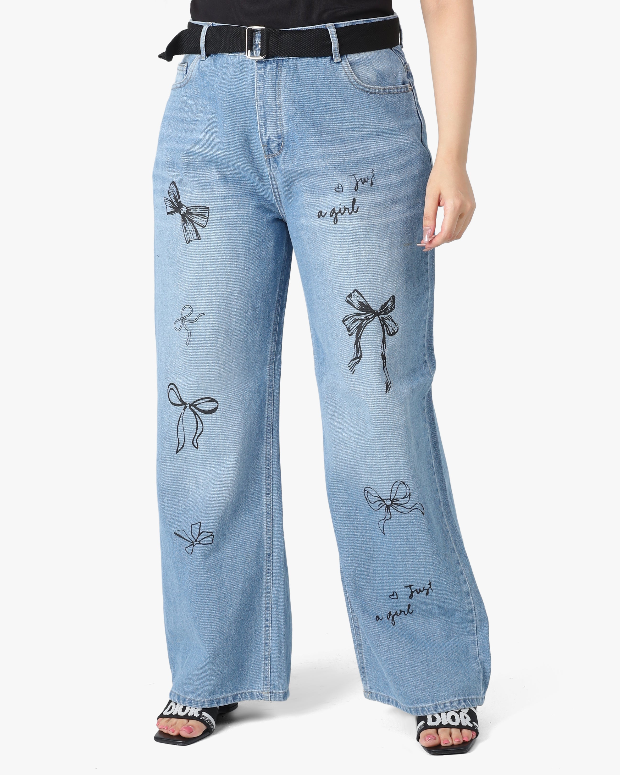 Printed Wide-Leg Jeans 77311485