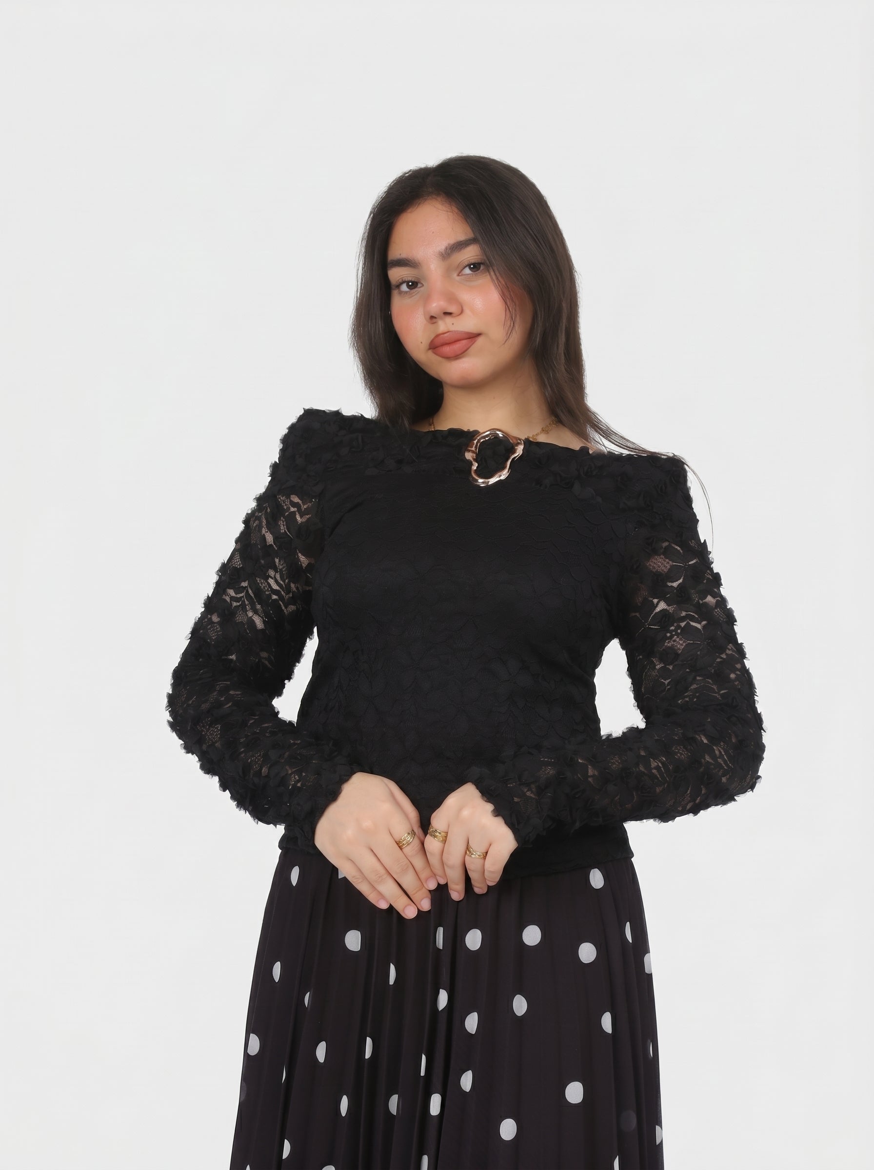 Elegant Floral Lace Long-Sleeve Top 788652