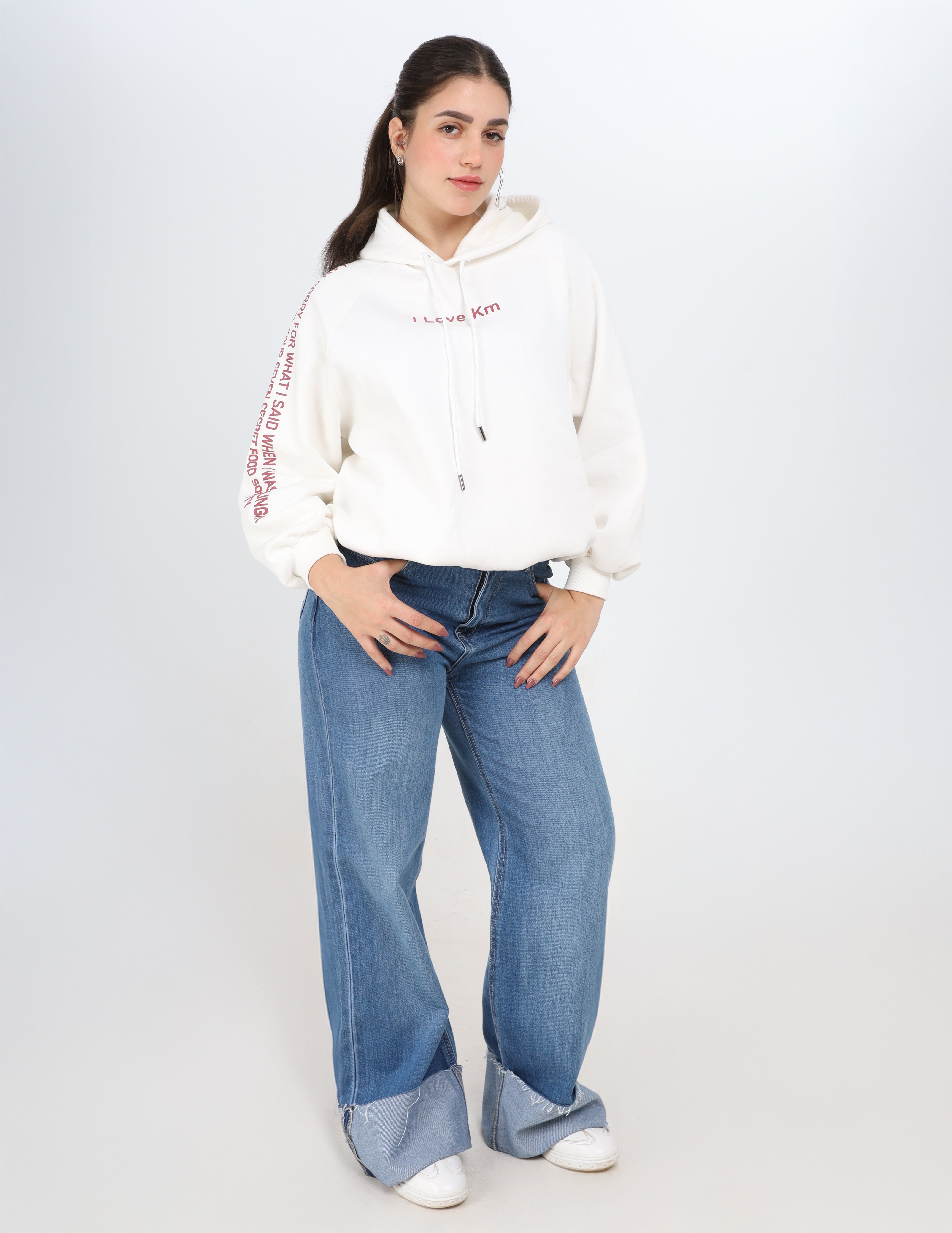 Oversized Hoodie with Text Print w1700W214