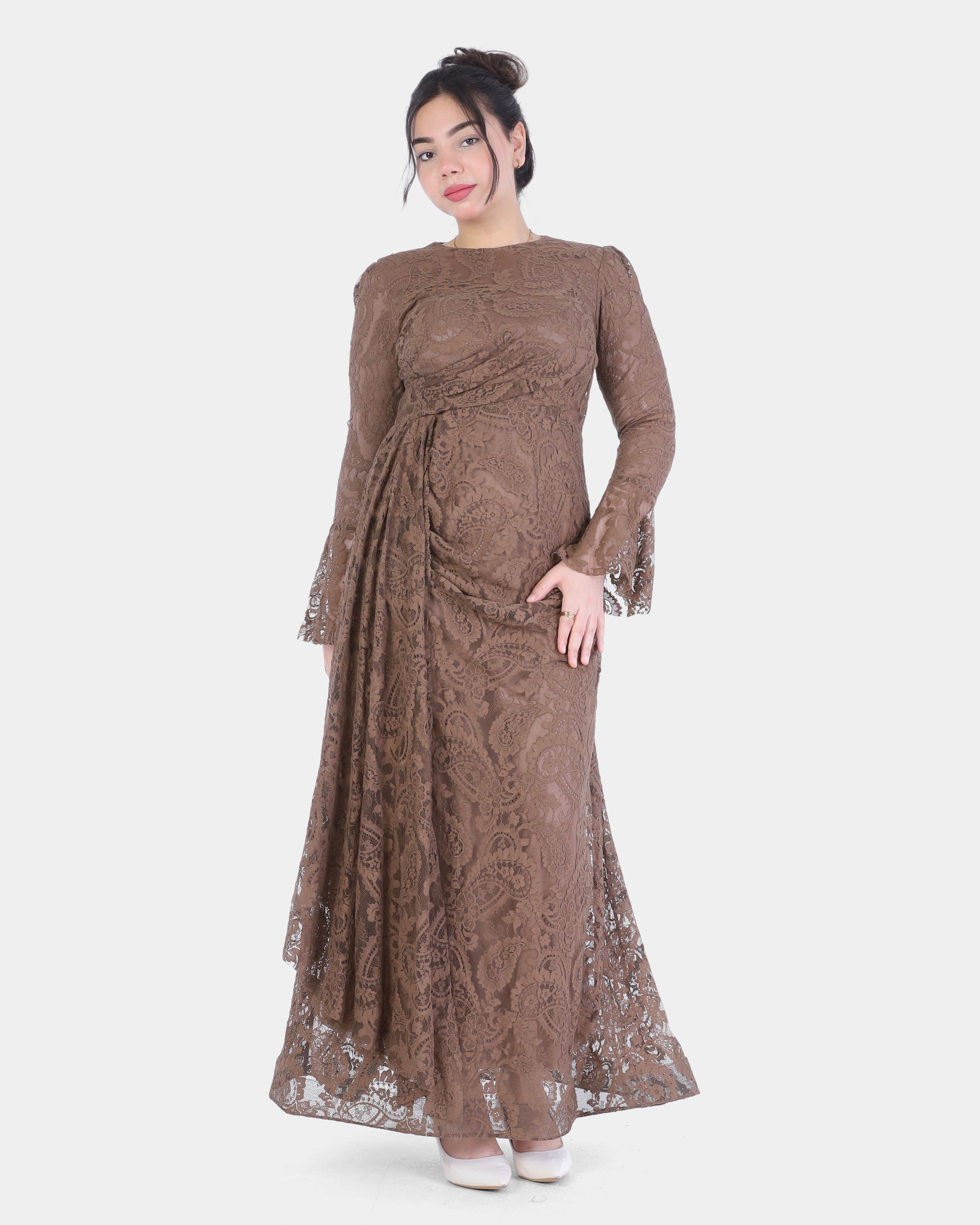 Lace Evening Gown with Sheer Side Detail 8412263