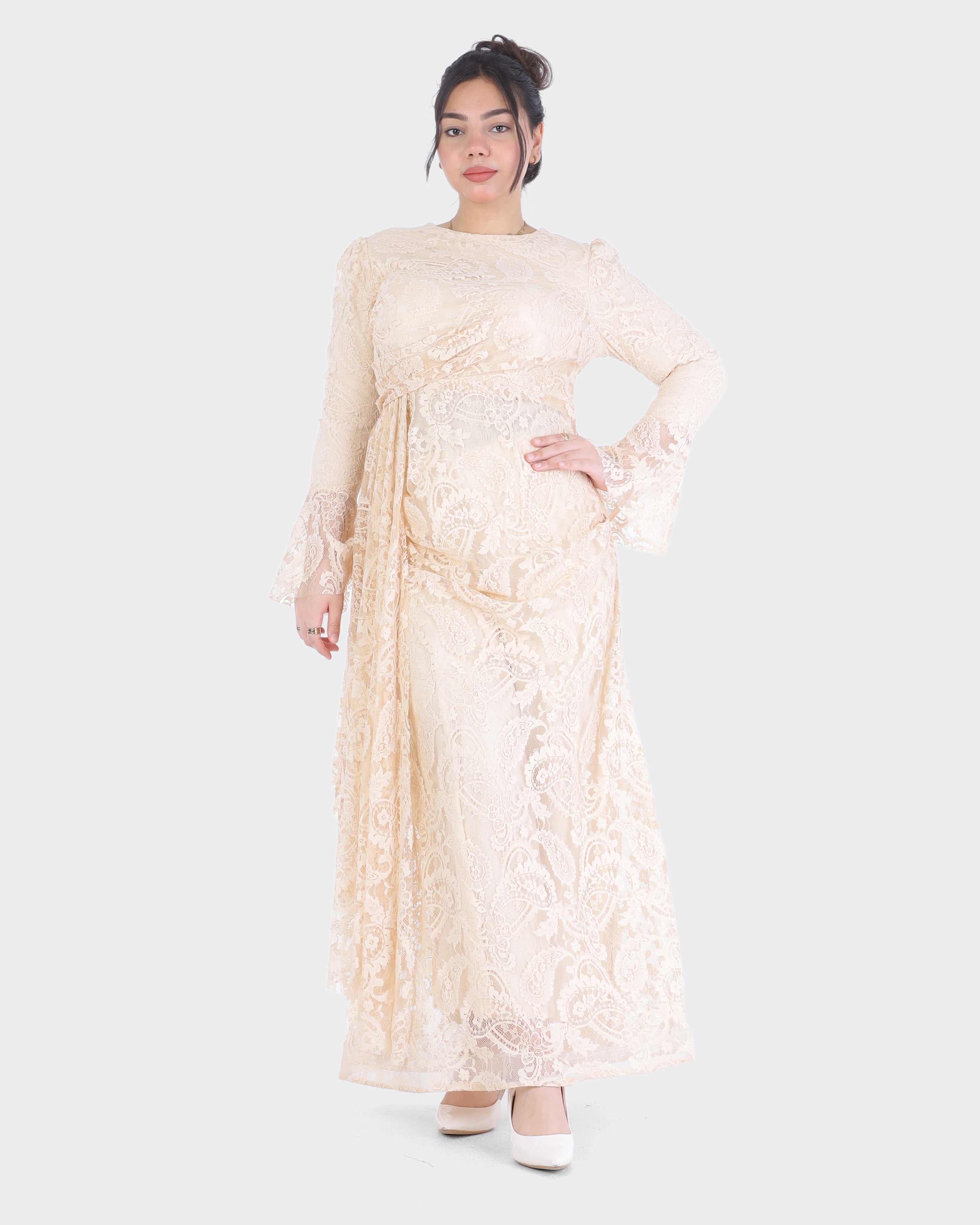 Lace Evening Gown with Sheer Side Detail 8412263