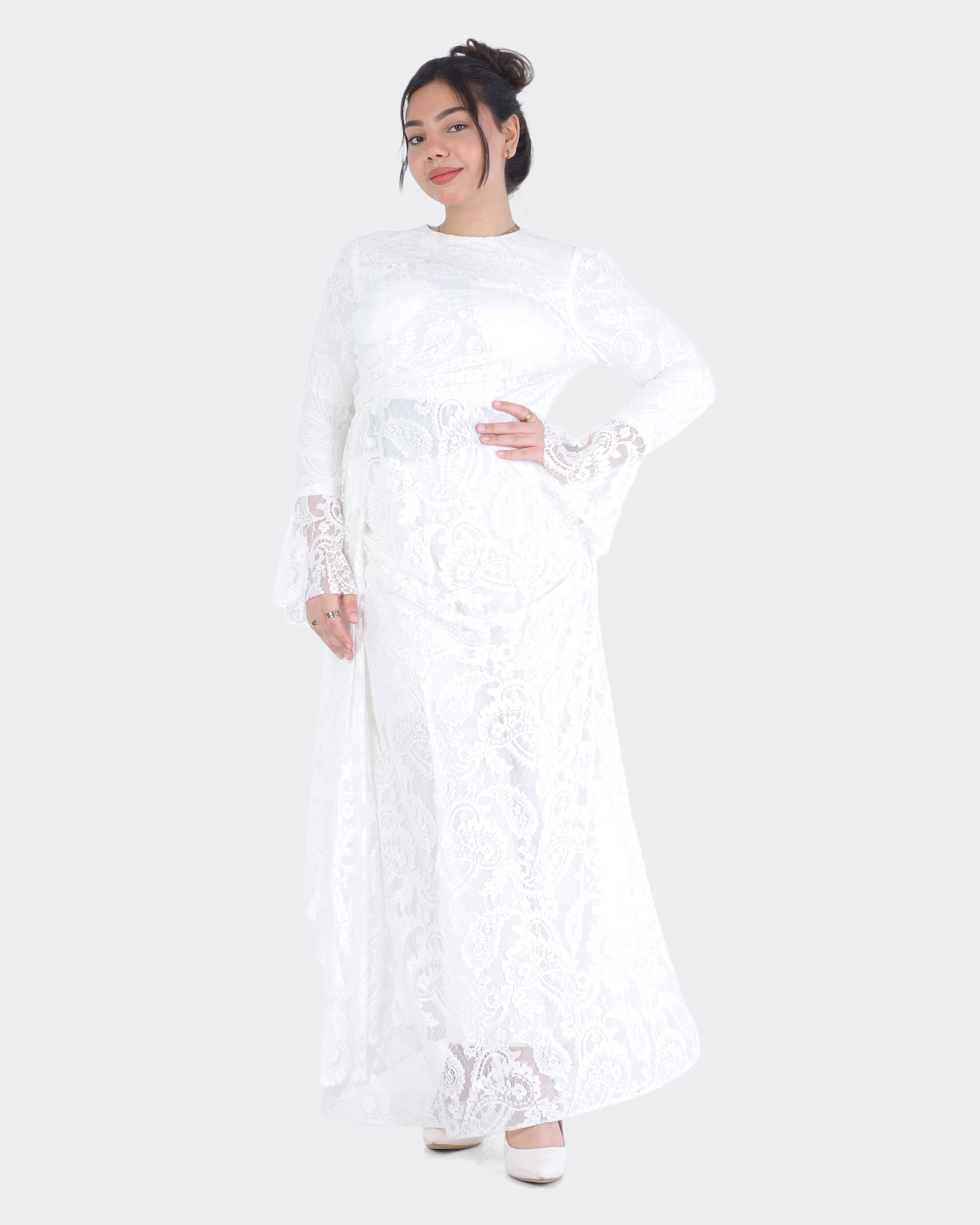 Lace Evening Gown with Sheer Side Detail 8412263
