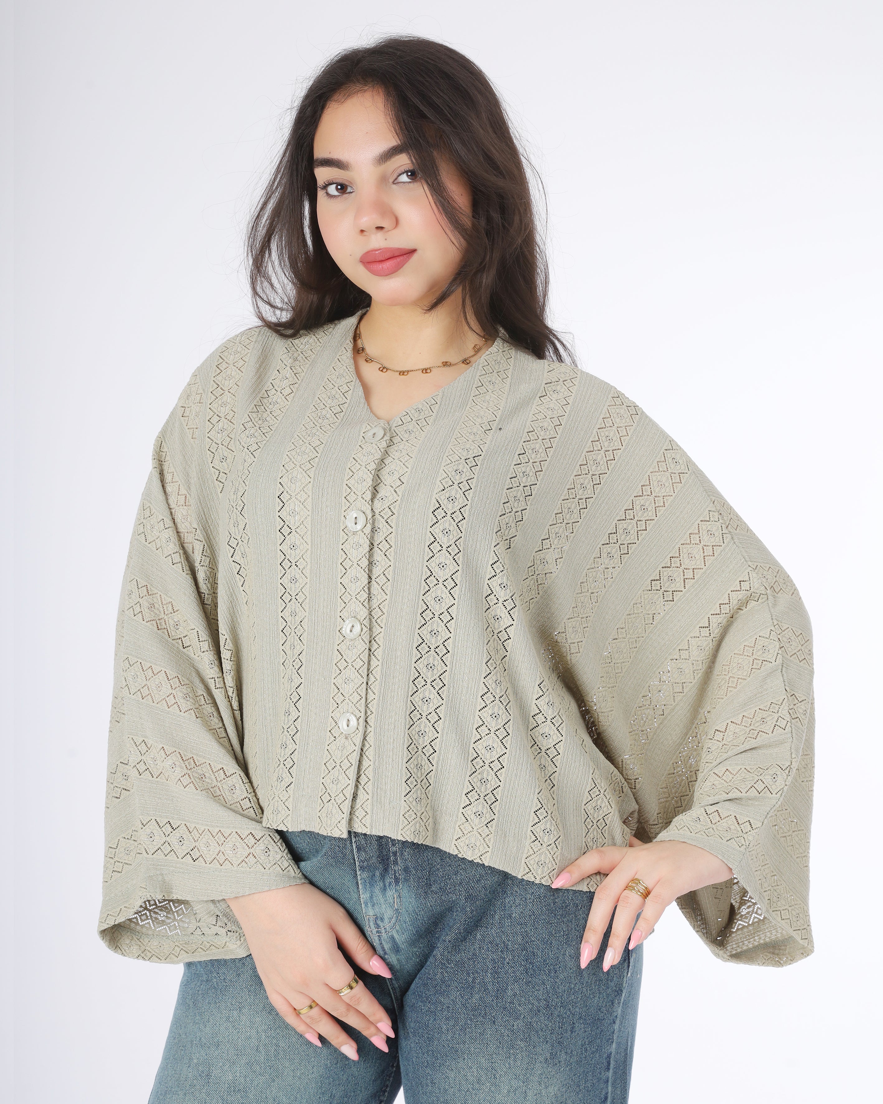 Textured Kimono Sleeve Crop Blouse 914411