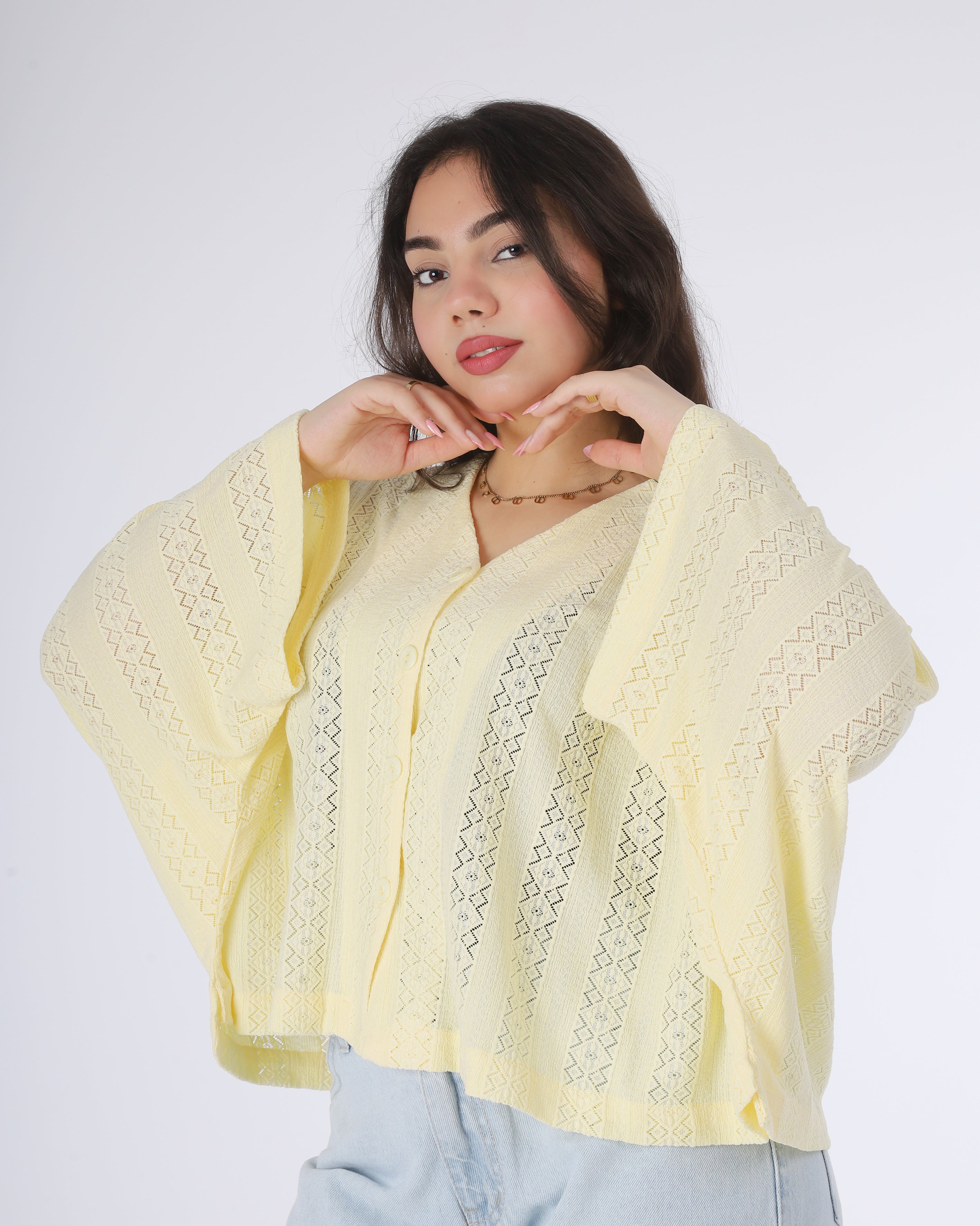 Textured Kimono Sleeve Crop Blouse 914411
