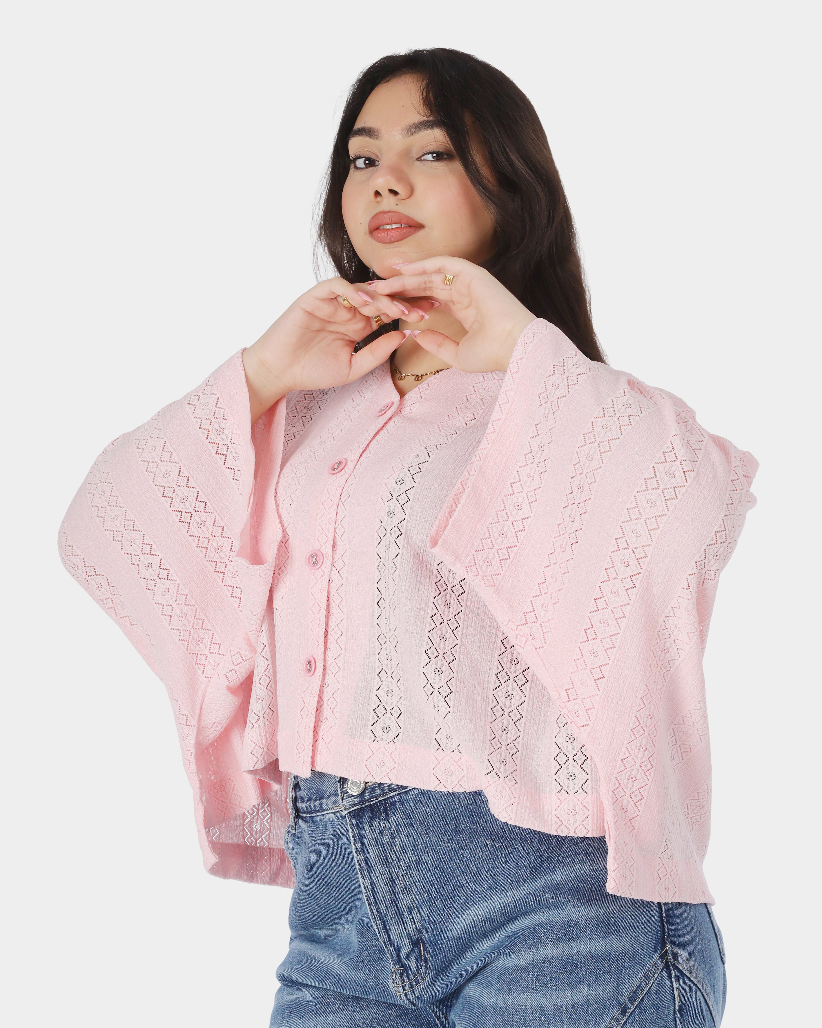 Textured Kimono Sleeve Crop Blouse 914411
