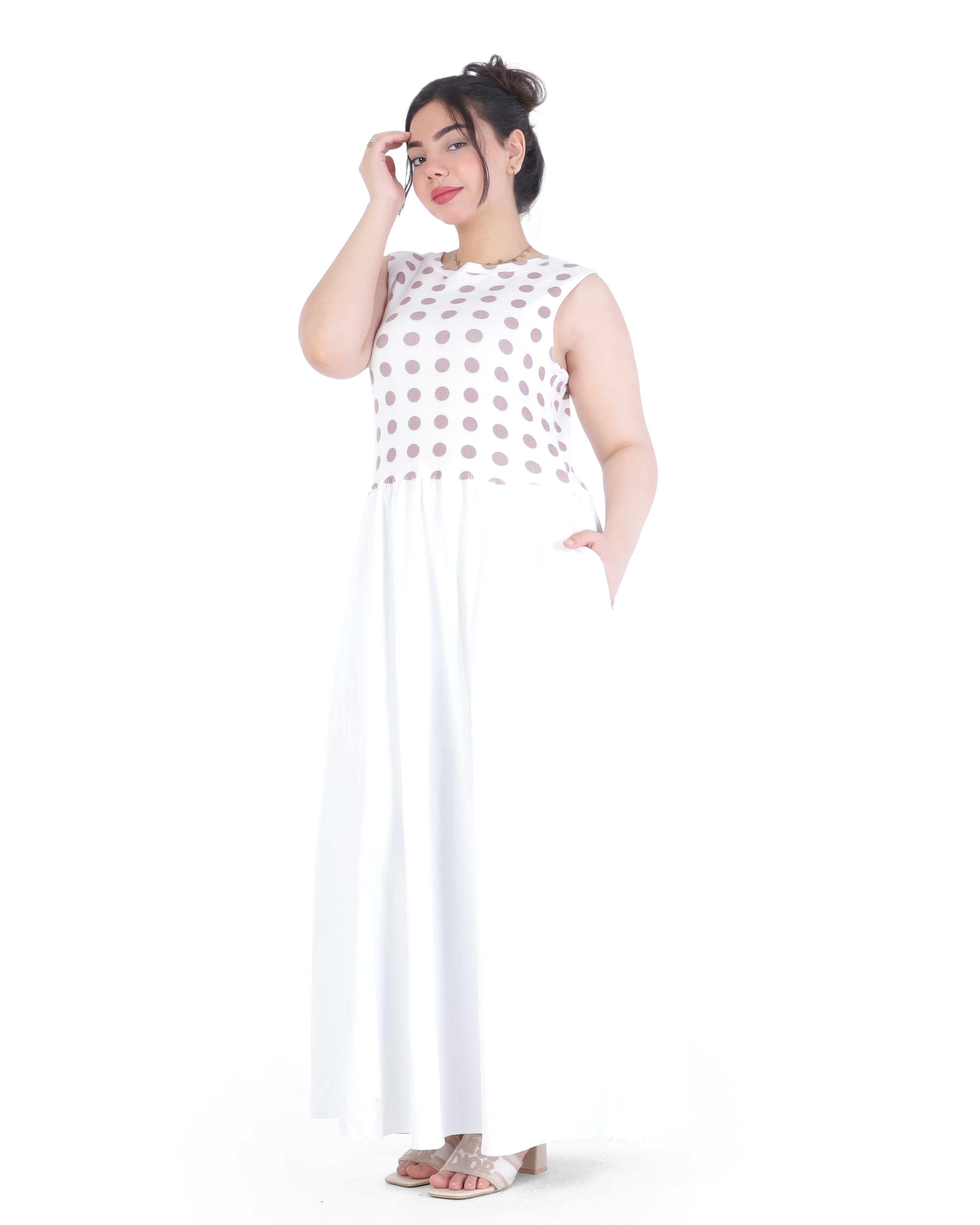 Sleeveless Dress with Polka Dot Bodice 954112