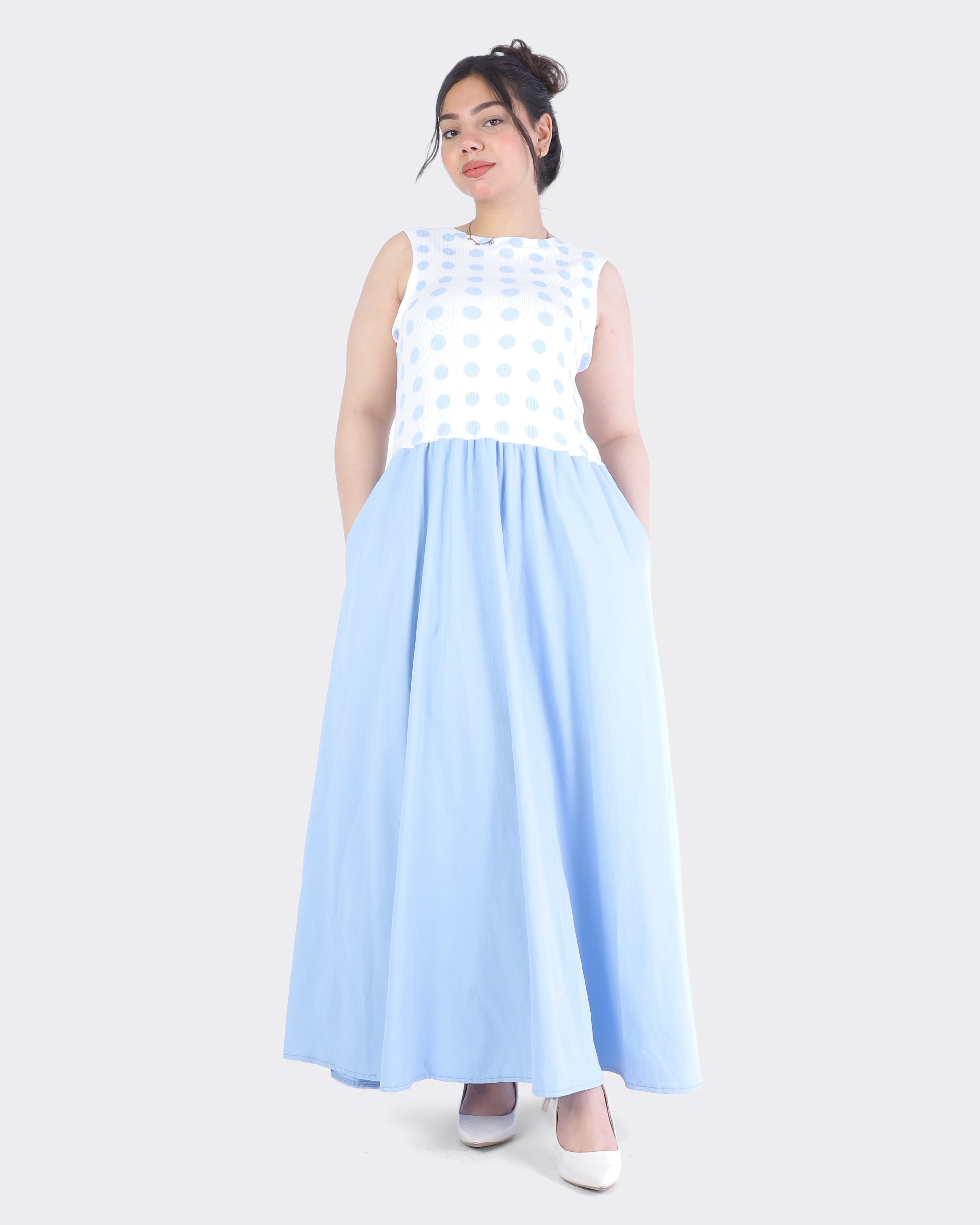 Sleeveless Dress with Polka Dot Bodice 954112
