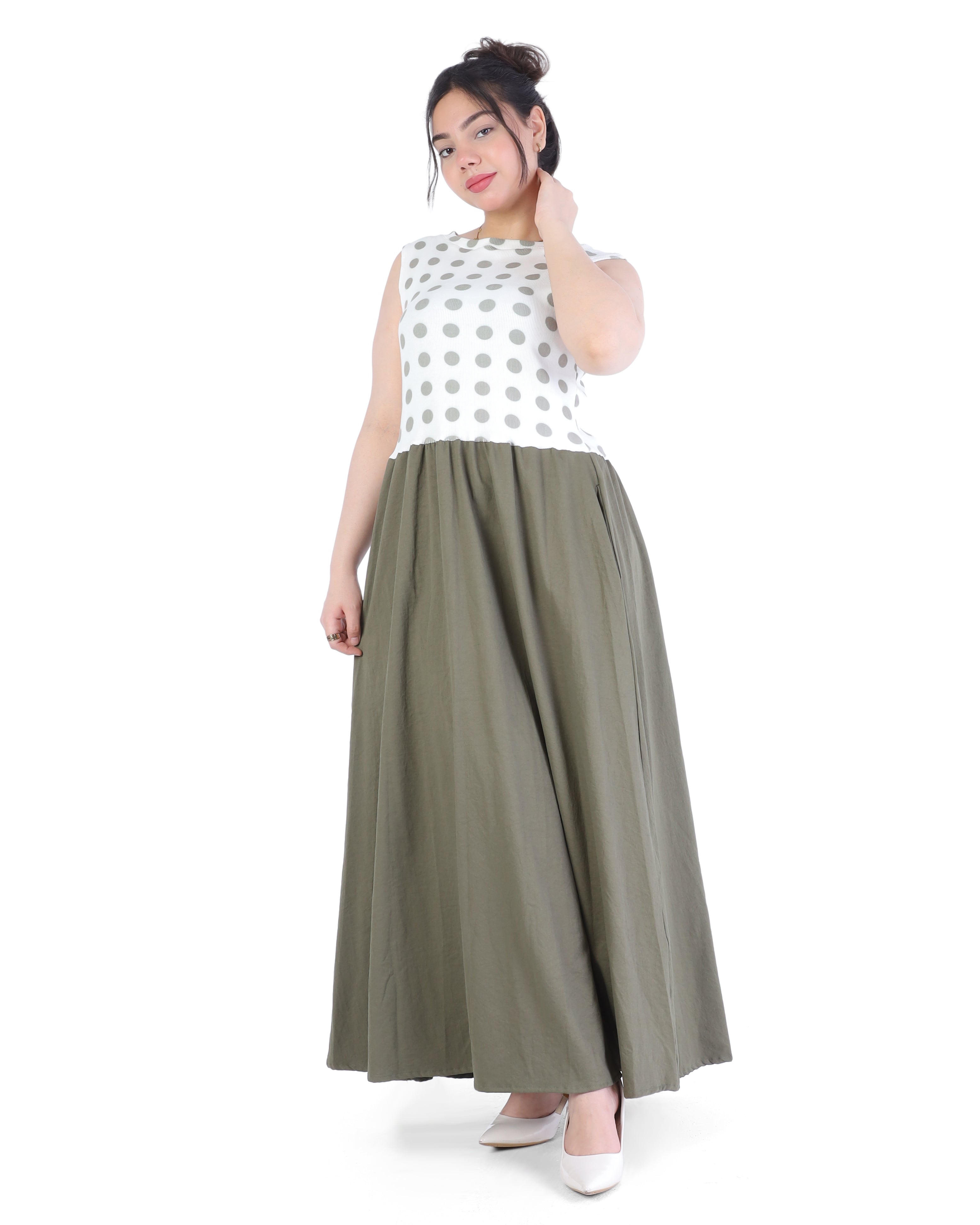 Sleeveless Dress with Polka Dot Bodice 954112